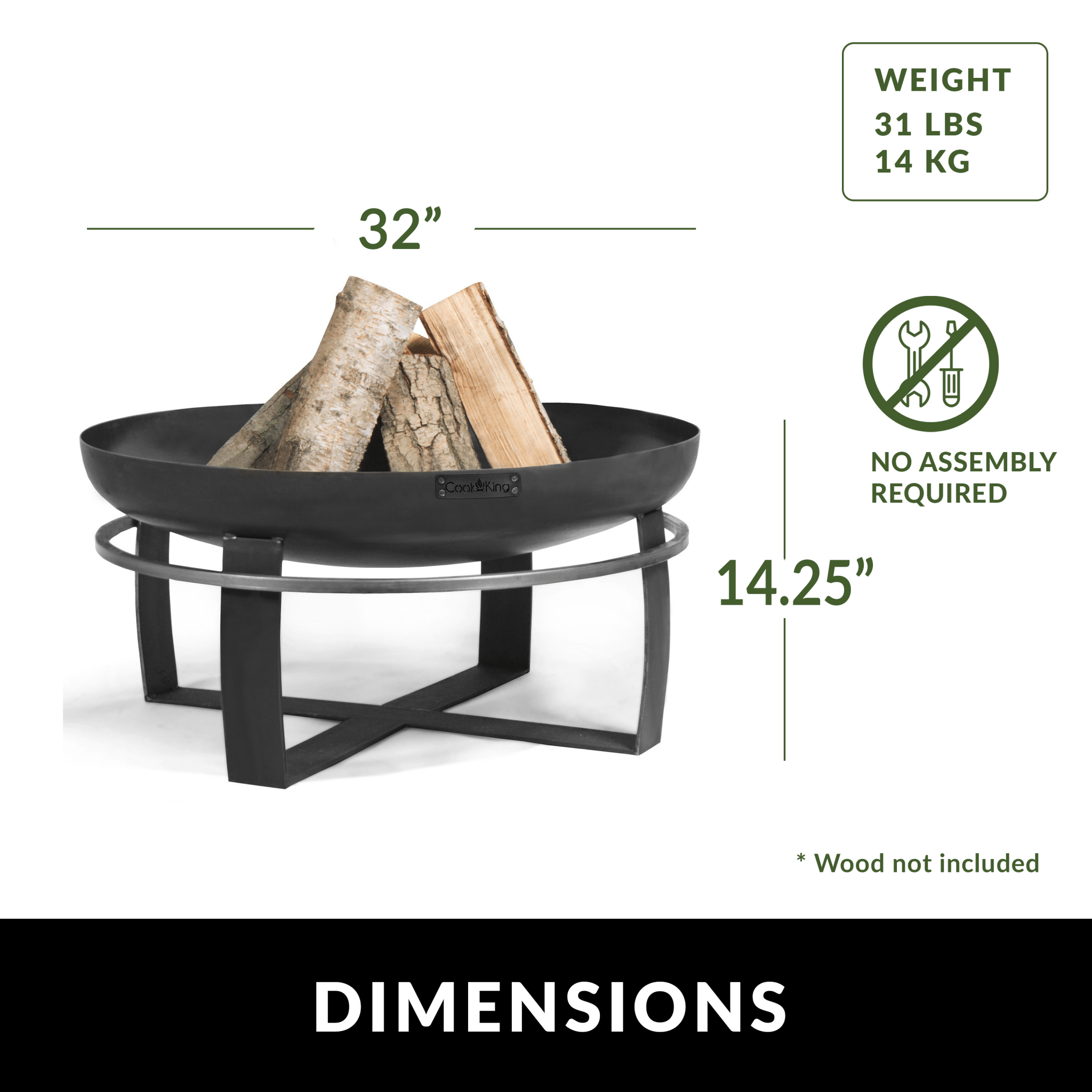 Viking 32" Fire Pit with Grill Plate and Cover Lid - Evira