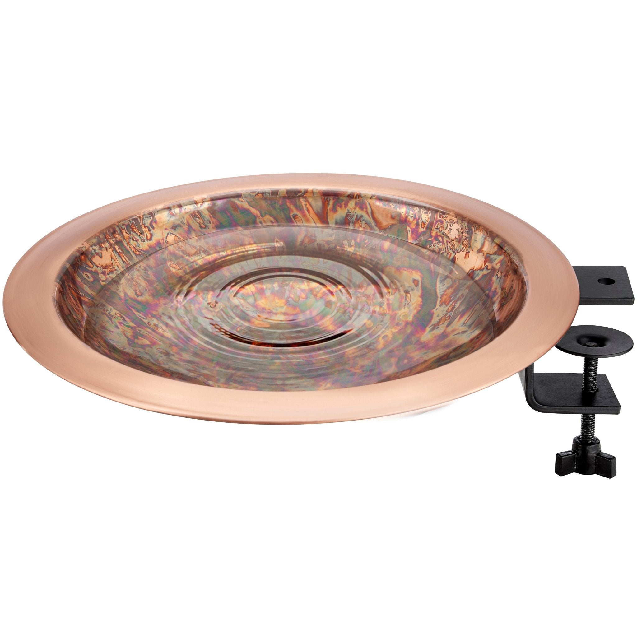 13.5" Fired Copper Bird Bath with Deck Bracket - Evira