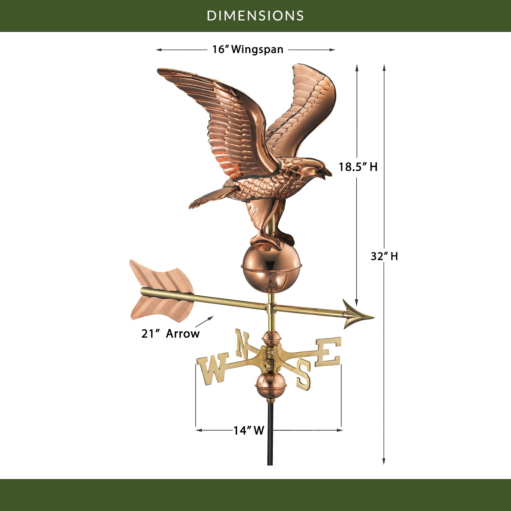 16" Wingspan Eagle Cottage Weathervane - Evira