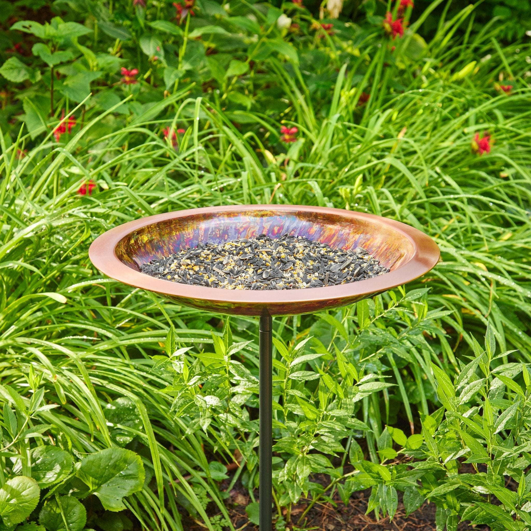 18“� Fired Copper Bird Bath with Garden Pole - Evira