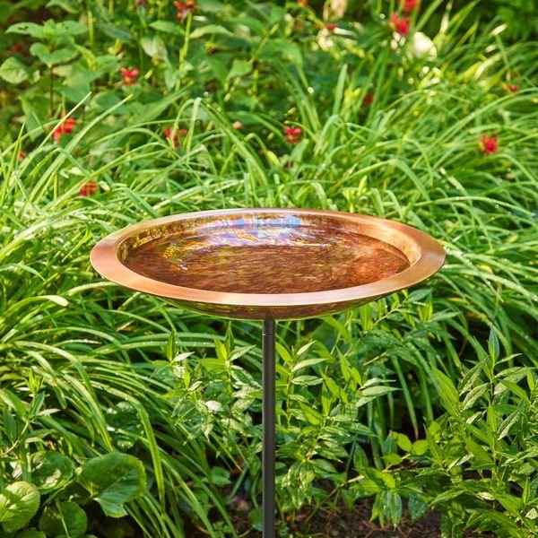 18“� Fired Copper Bird Bath with Garden Pole - Evira