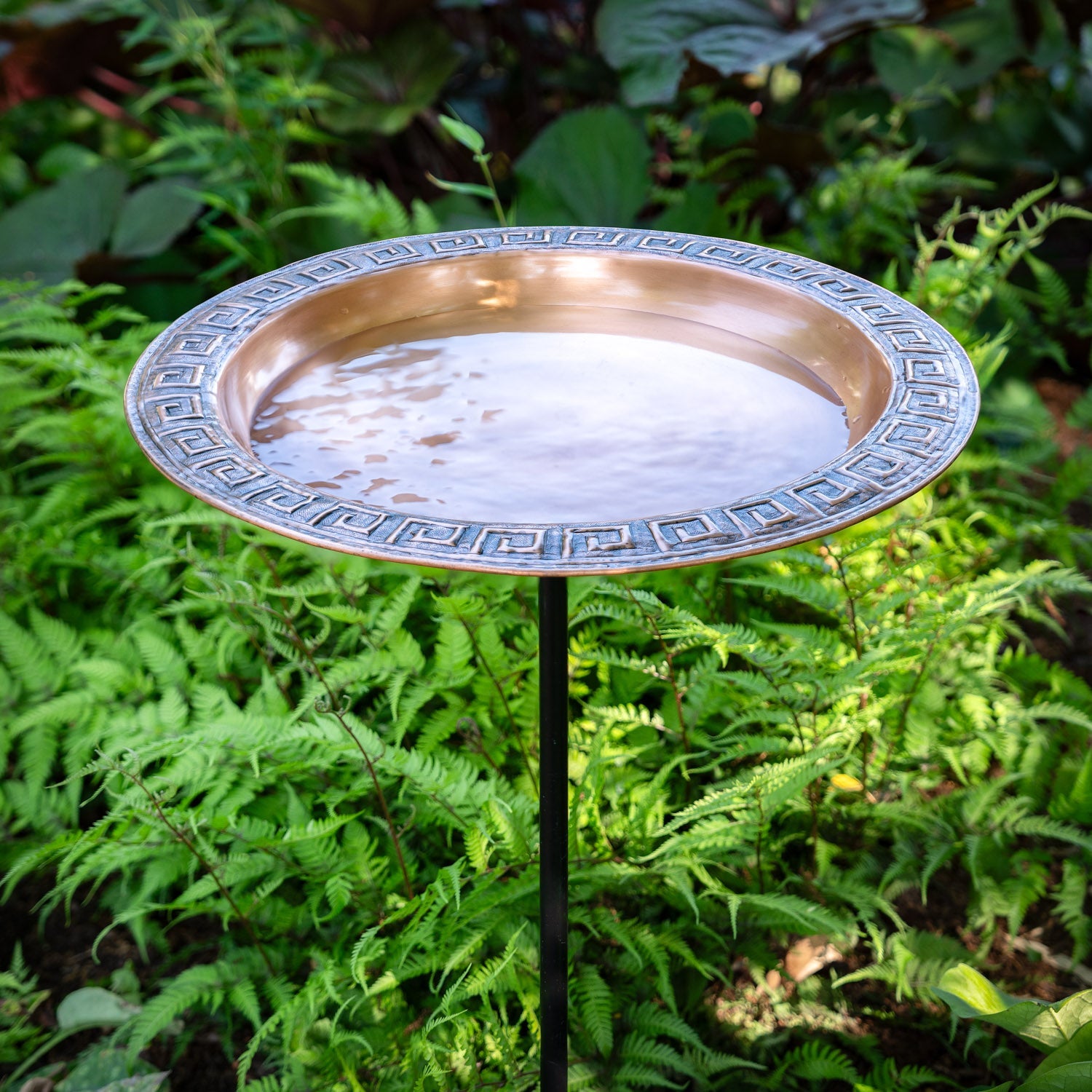 18" Greek Copper Birdbath with Garden Pole - Evira