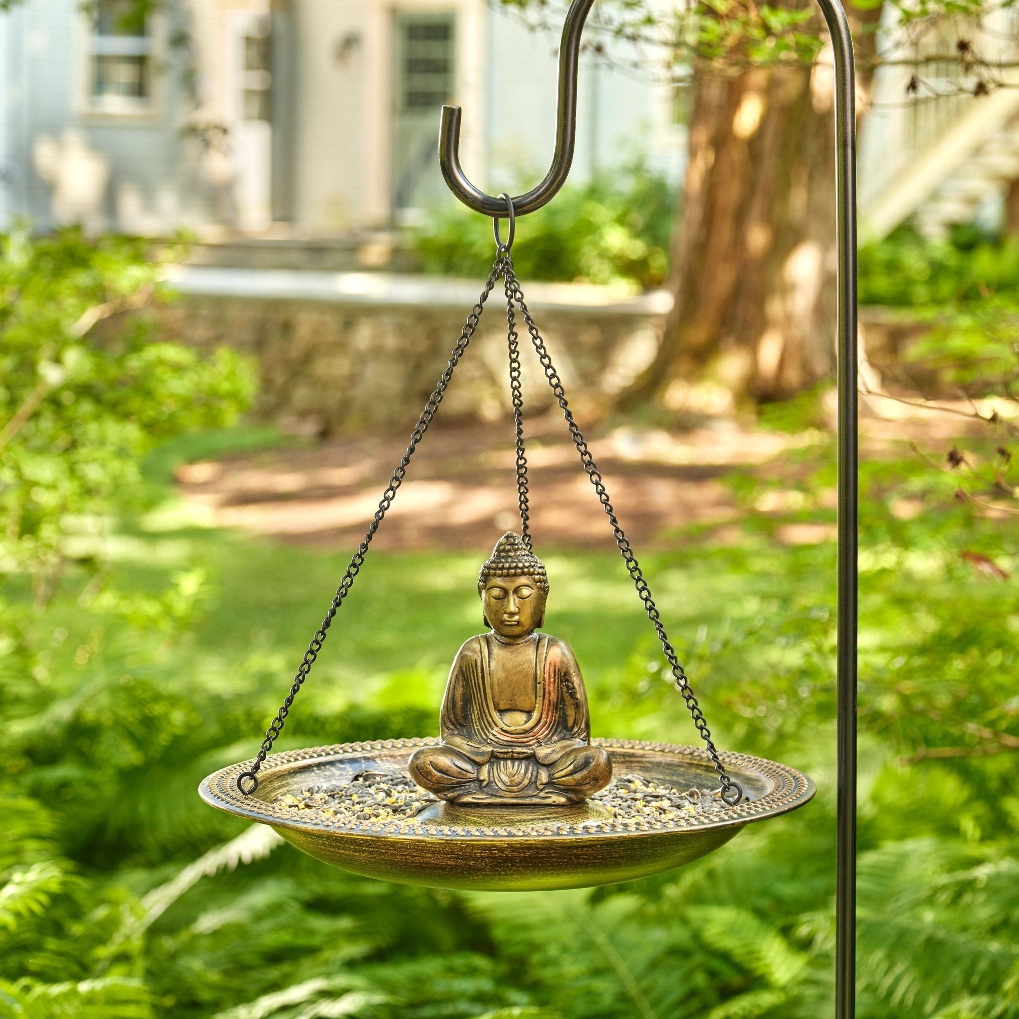 18" Hanging Copper Bird Bath with Buddha - Evira