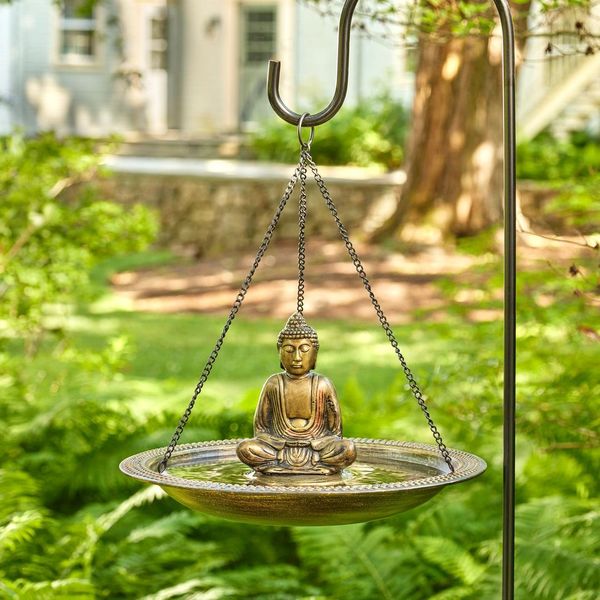 18" Hanging Copper Bird Bath with Buddha - Evira