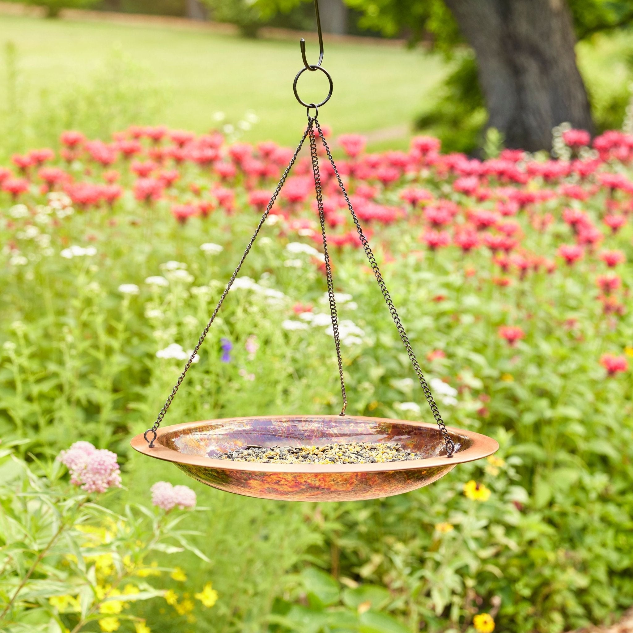 18" Hanging Fired Copper Bird Bath - Evira