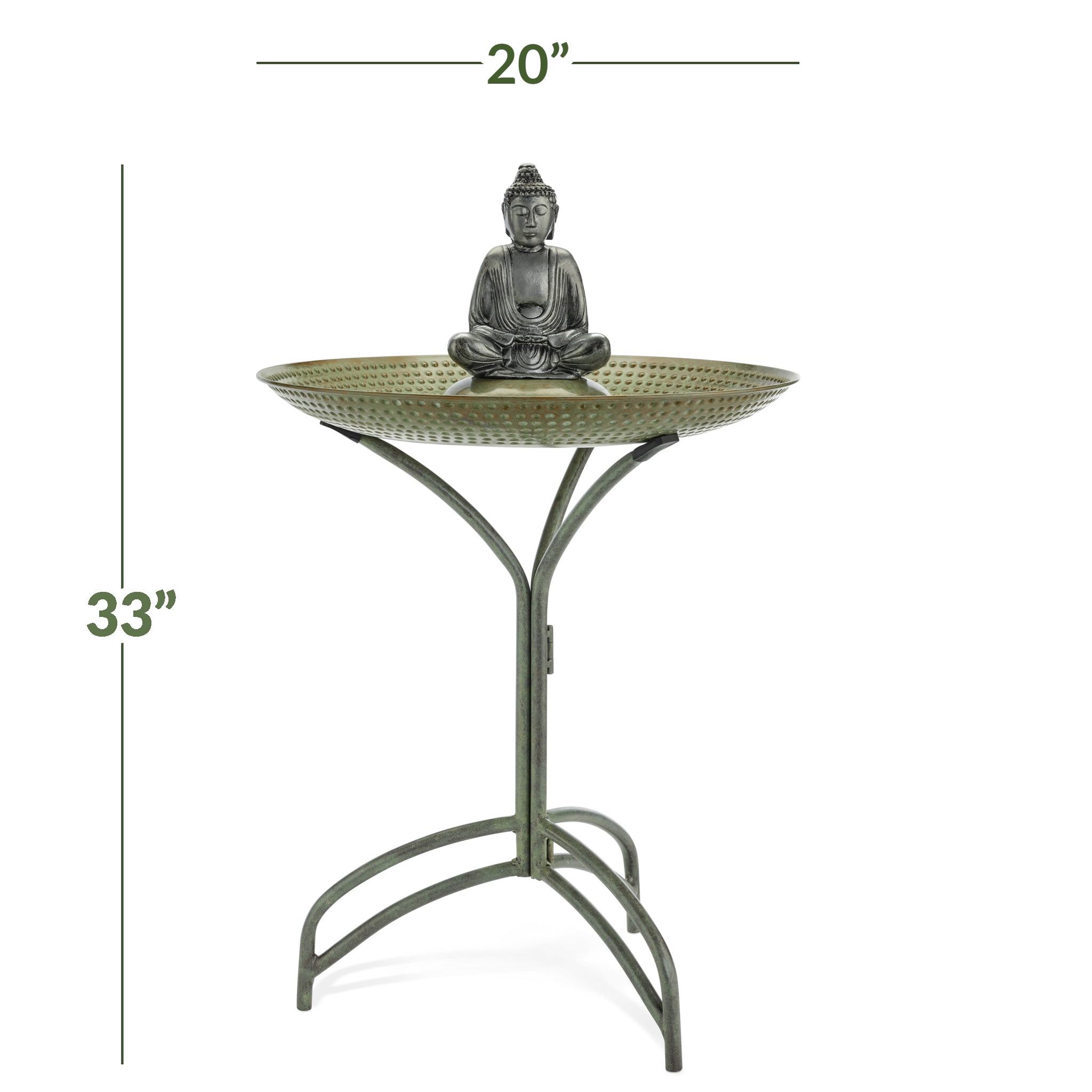 20" Blue Verde Copper Bird Bath with Buddha - Evira