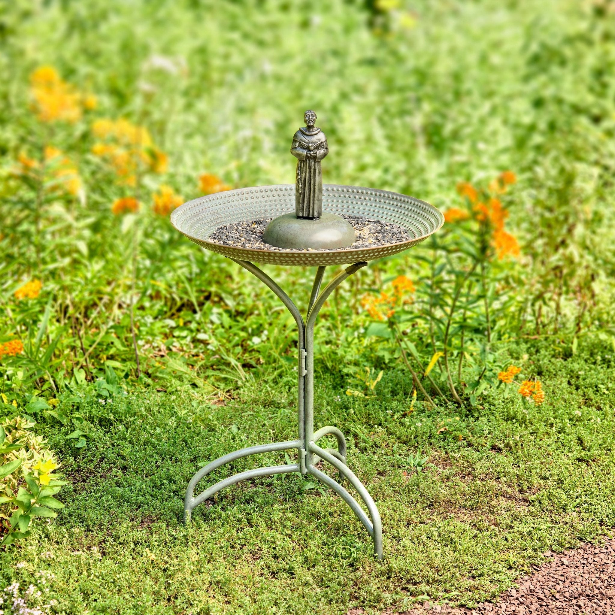 20" Blue Verde Copper Bird Bath with St Francis - Evira