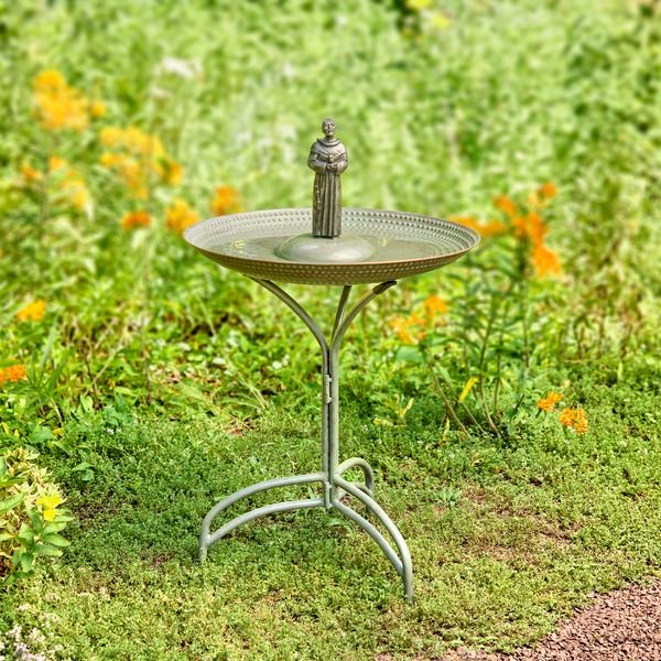 20" Blue Verde Copper Bird Bath with St Francis - Evira