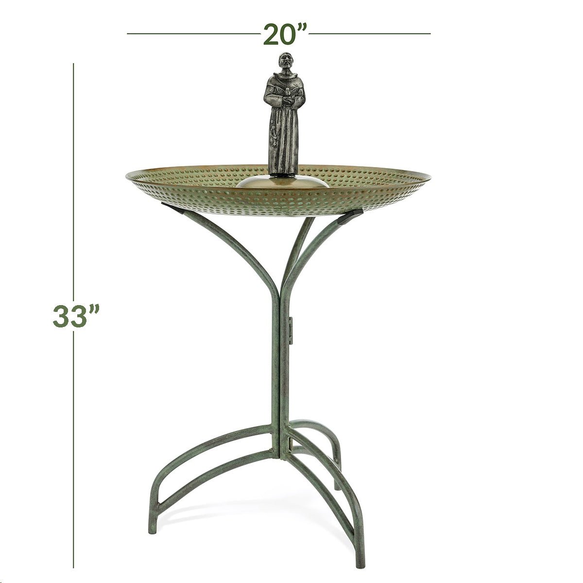 20" Blue Verde Copper Bird Bath with St Francis - Evira