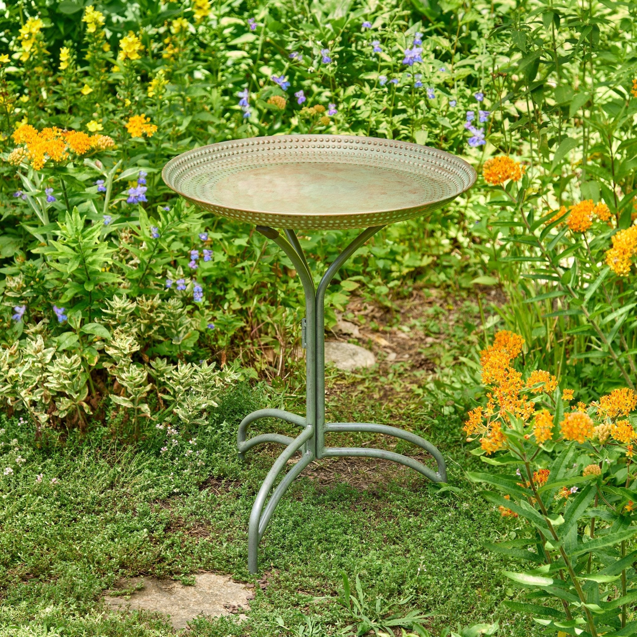 20" Blue Verde Copper Bird Bath with Stand - Evira