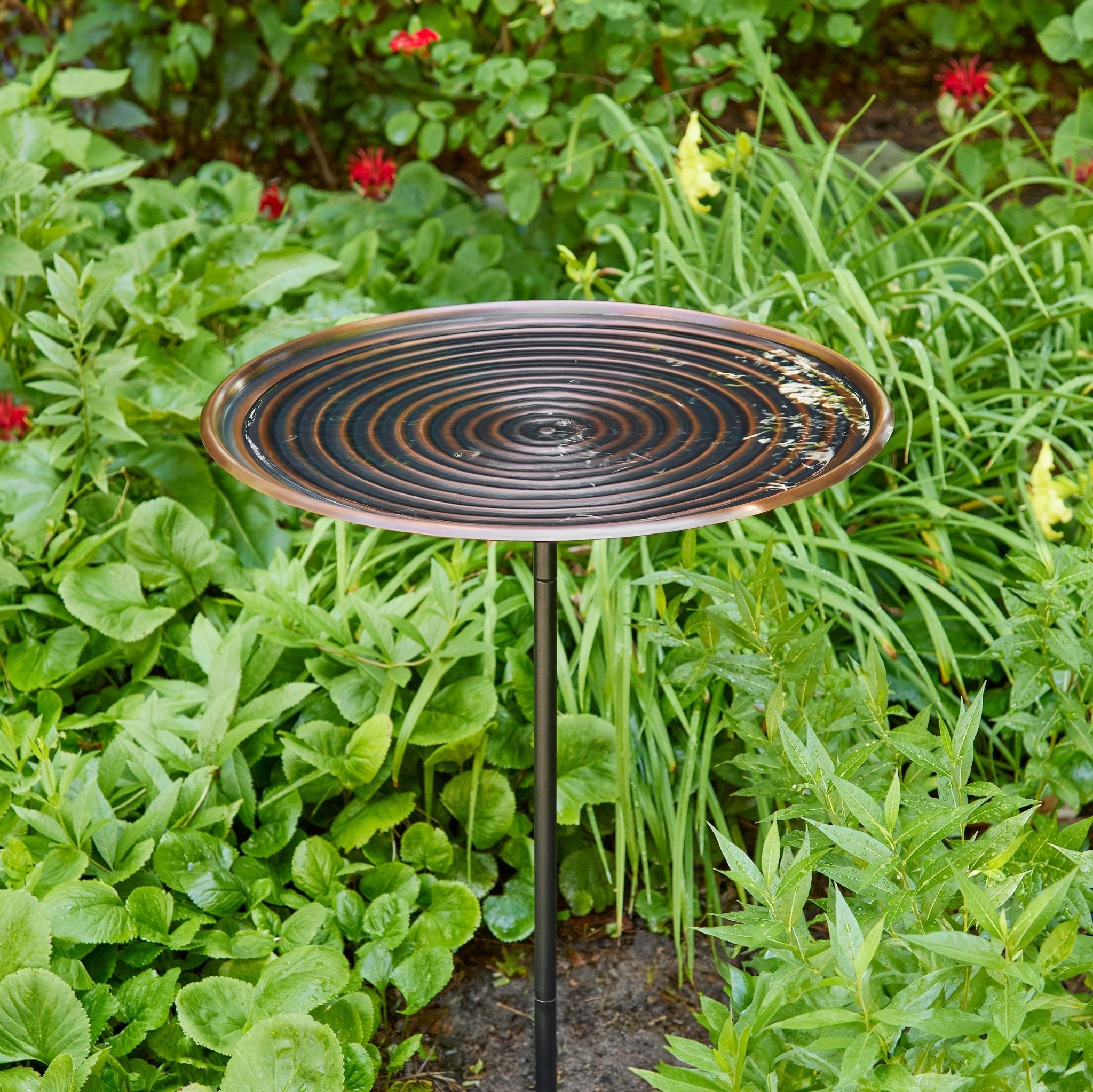 20" Bronze Finish Ripples Copper Bird Bath with Garden Pole - Evira