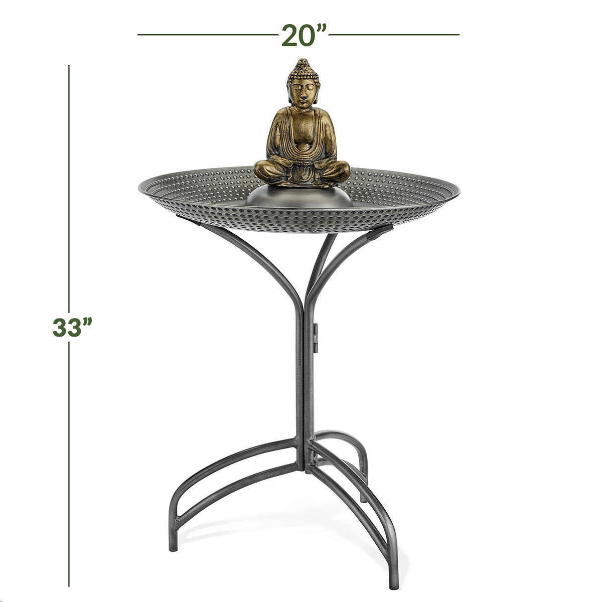20" Pewter Copper Bird Bath with Buddha - Evira