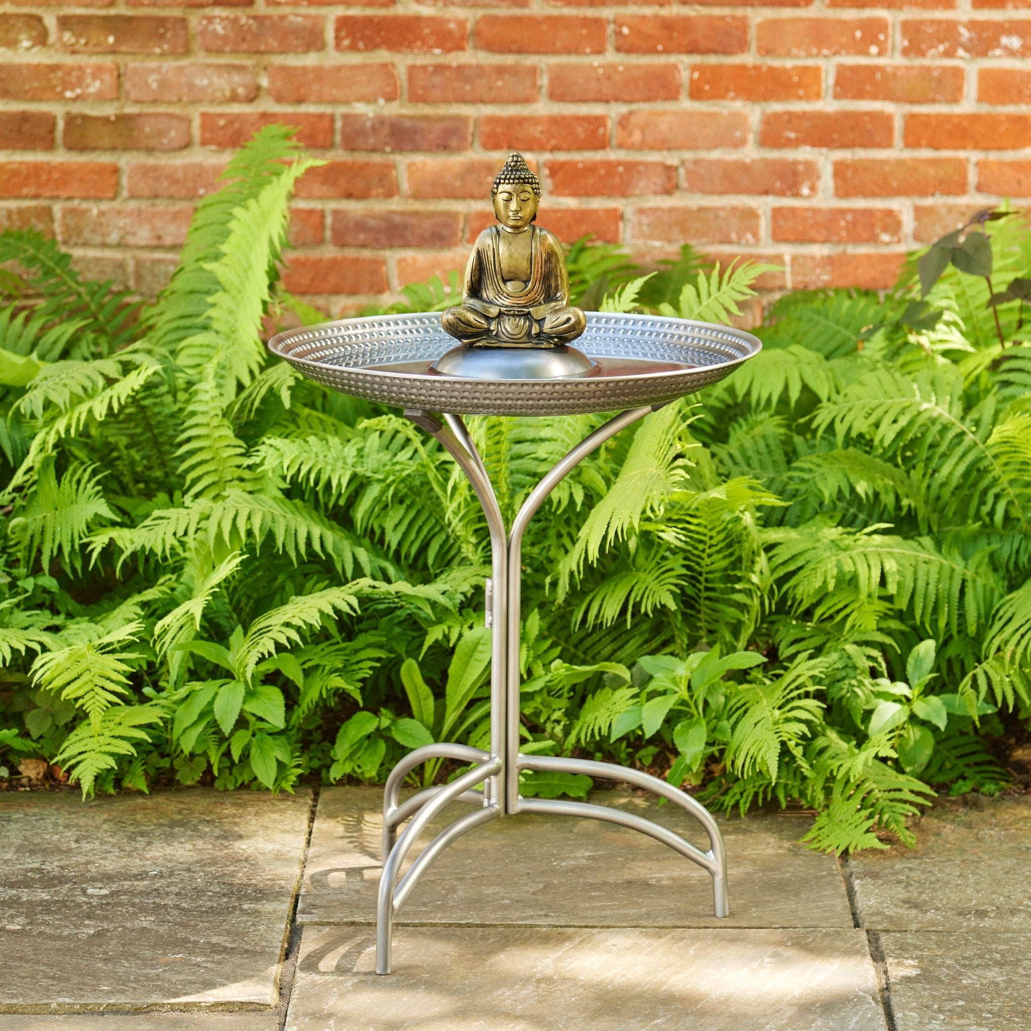 20" Pewter Copper Bird Bath with Buddha - Evira