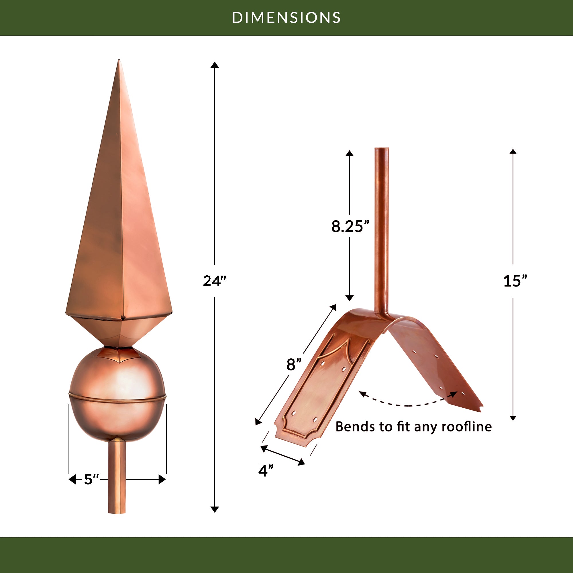 24" Lancelot Finial with Decorative Roof Mount   - Evira