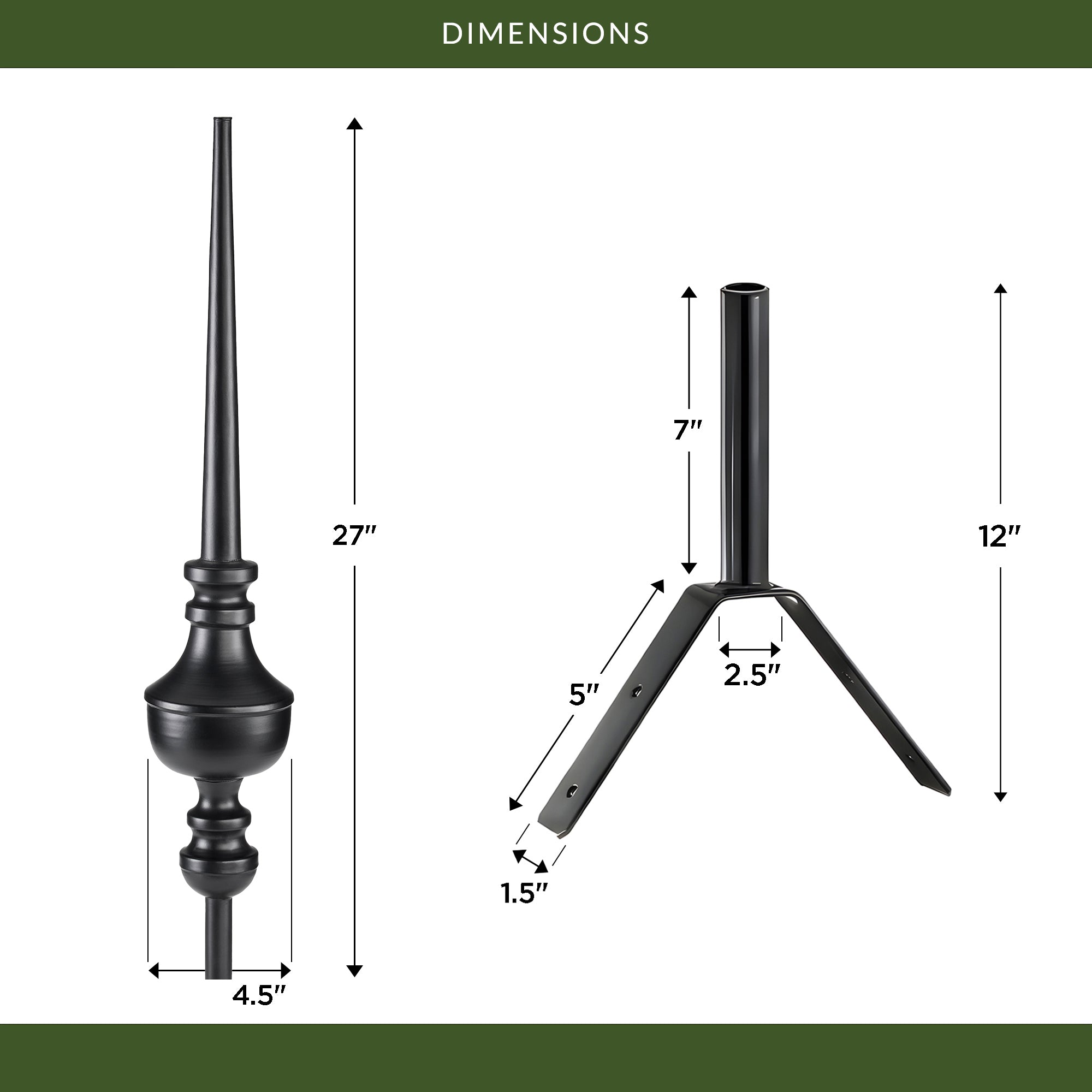 27" Victoria Black Aluminum Finial - Evira