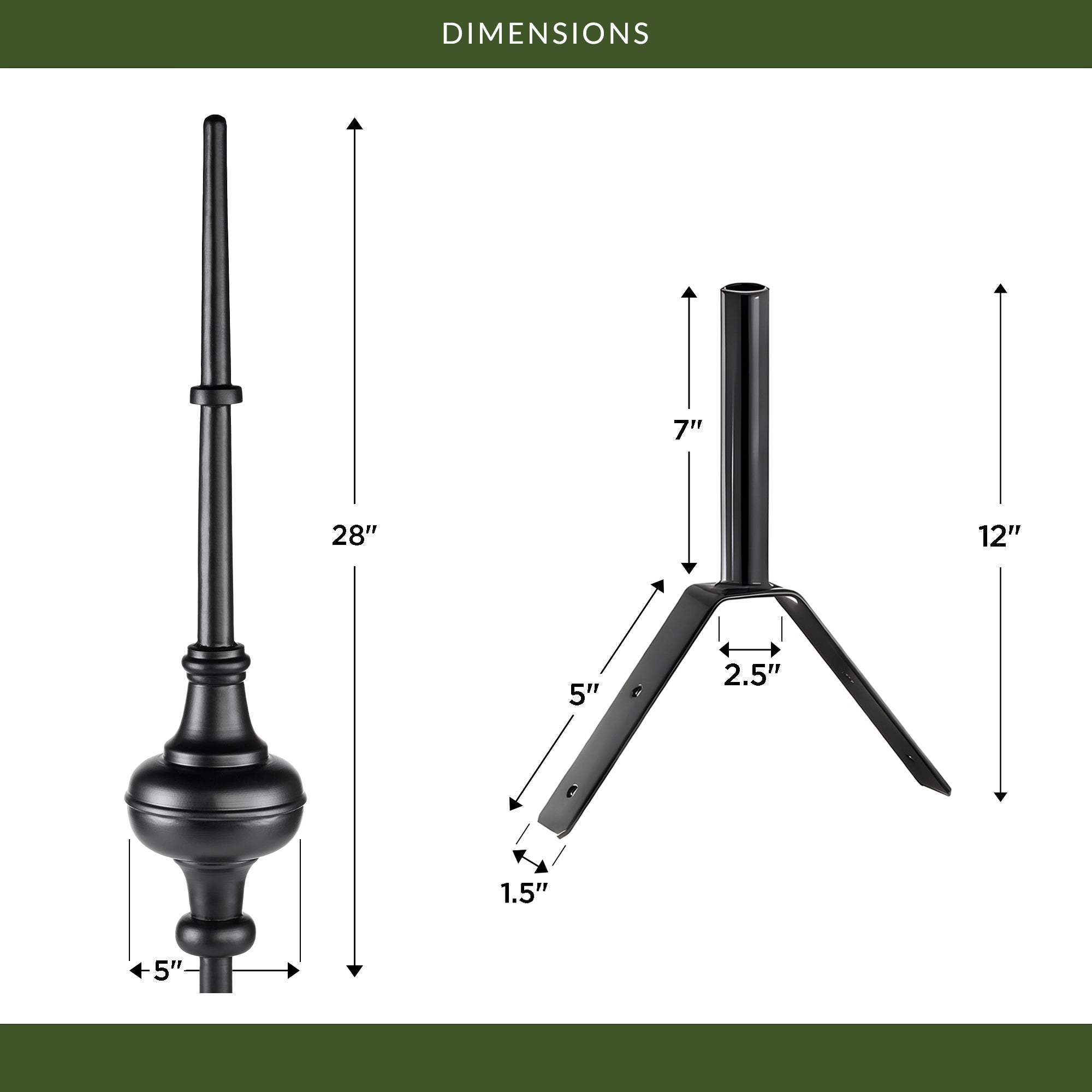 28" Morgana Black Aluminum Finial - Evira