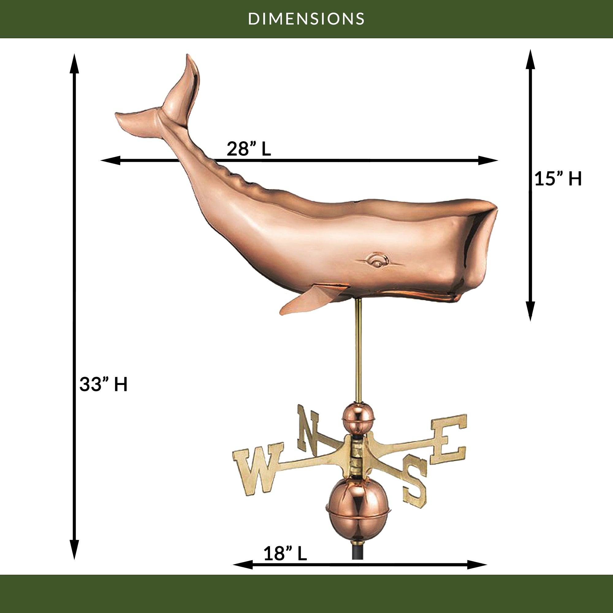 28" Whale Weathervane - Evira