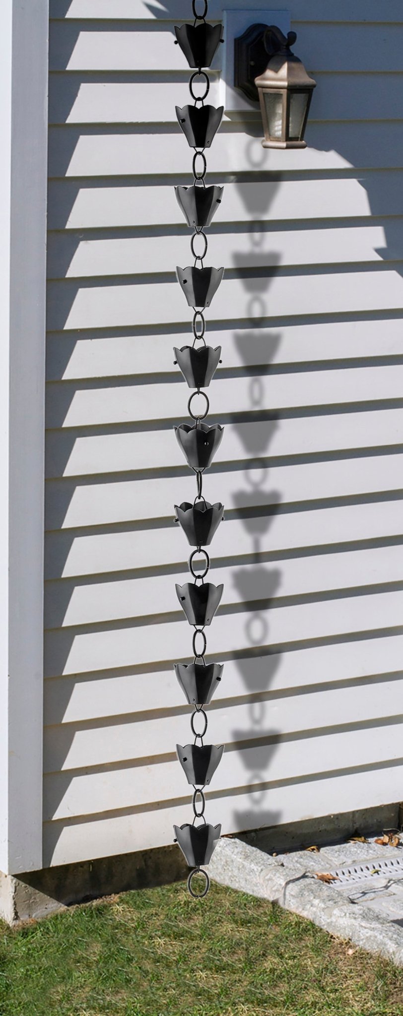 13 Cup Tulip Black Aluminum Rain Chain - Evira