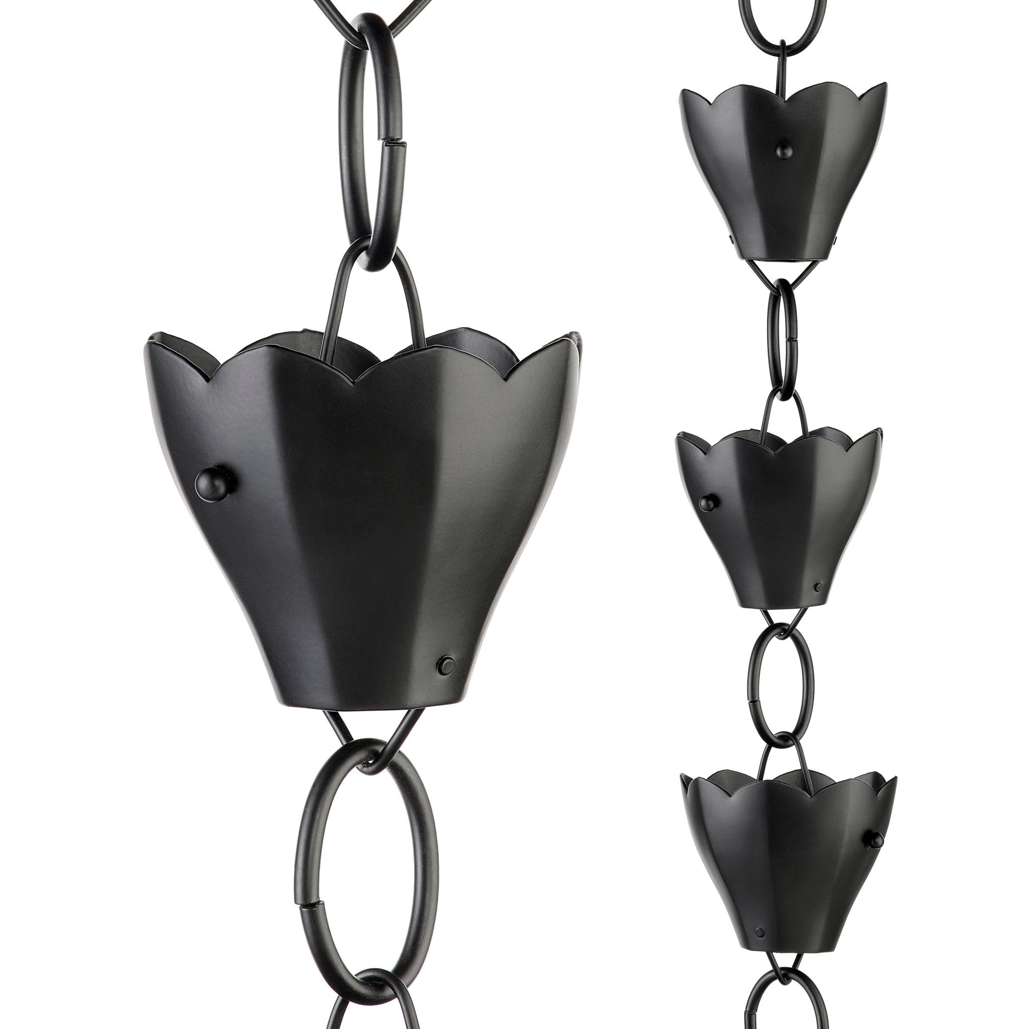 13 Cup Tulip Black Aluminum Rain Chain - Evira