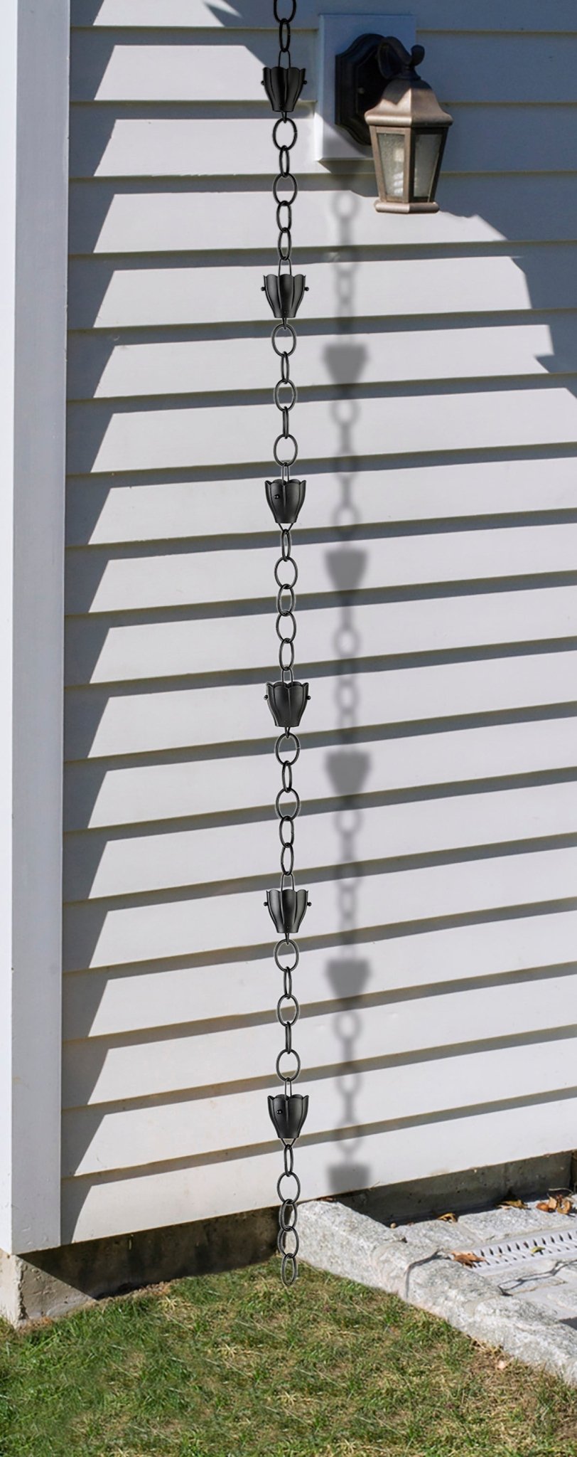 6 Cup Crocus Black Aluminum Rain Chain - Evira