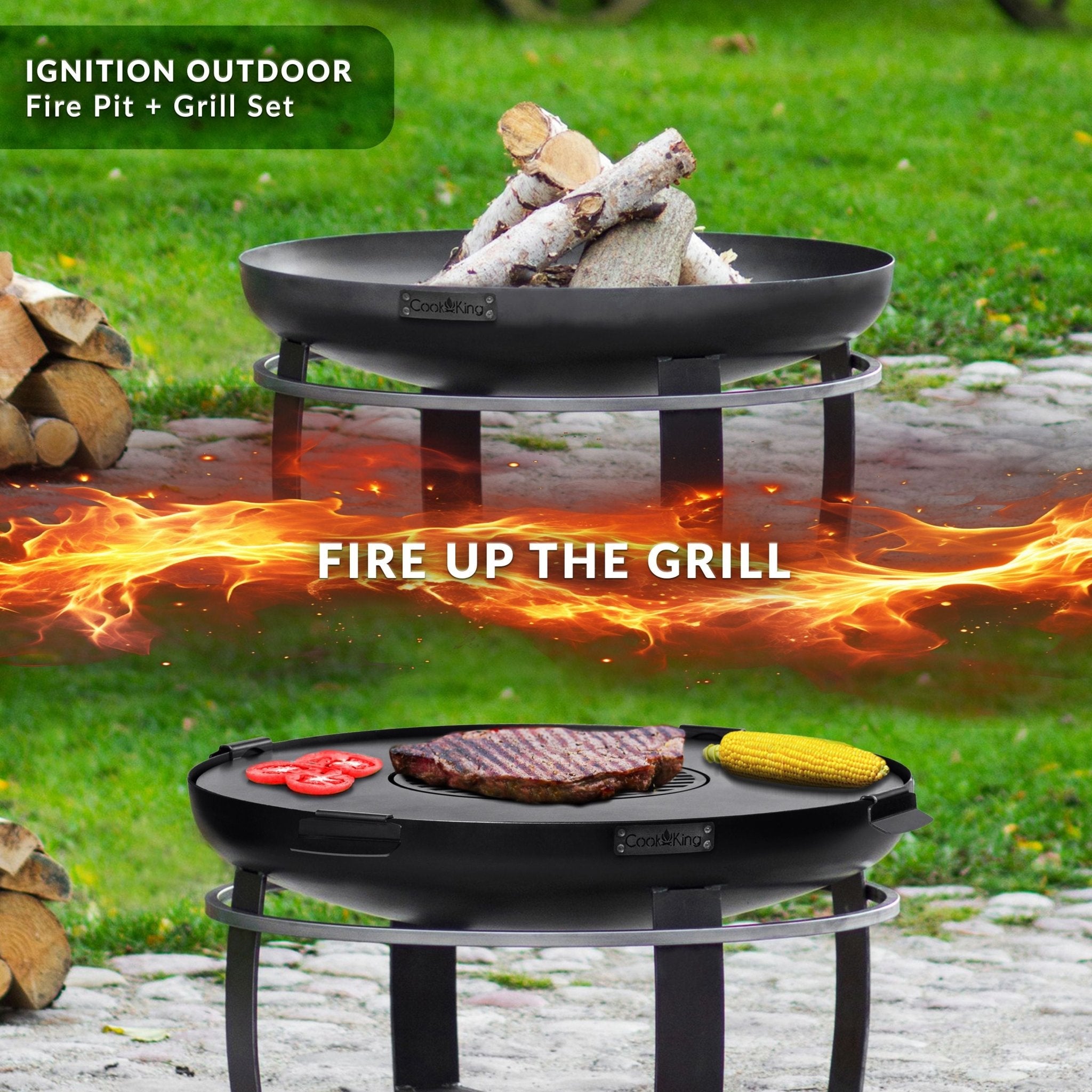 Ignition 32" Fire Pit with Grill Plate and Cover Lid - Evira