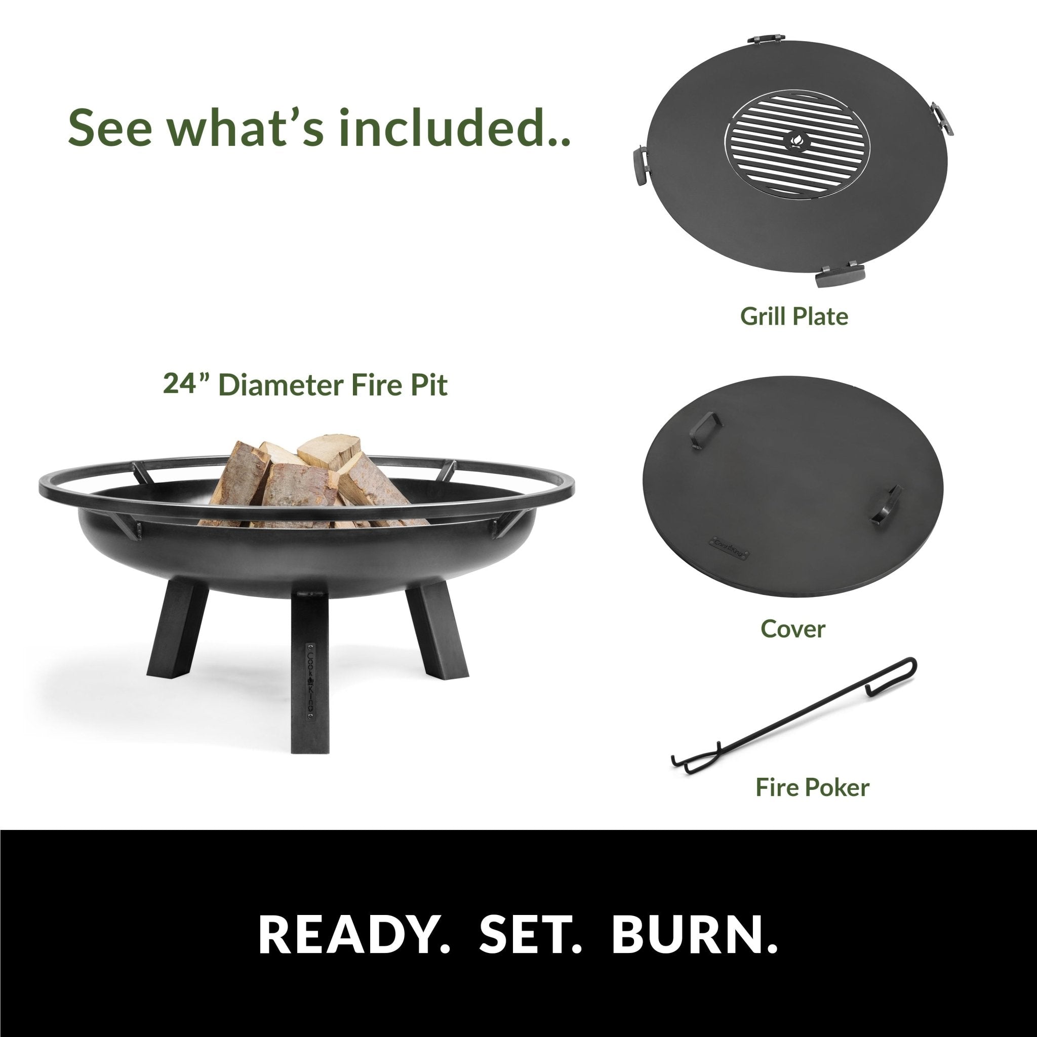 Porto 24" Fire Pit with Grill Plate and Cover Lid - Evira