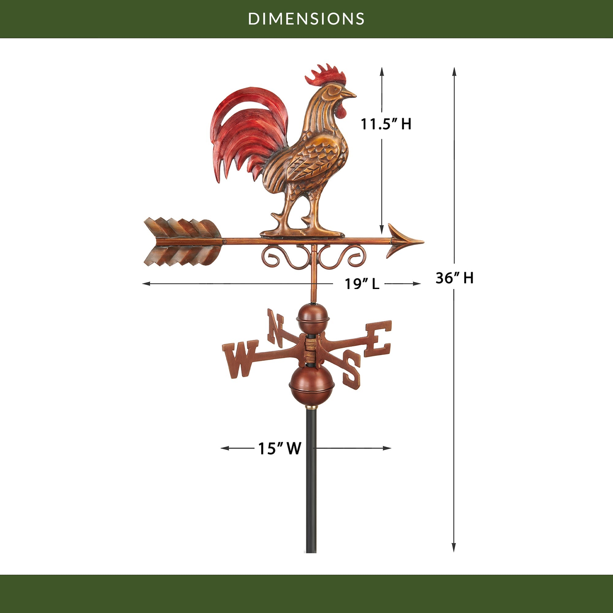 Bantam Red Rooster Weathervane - Evira