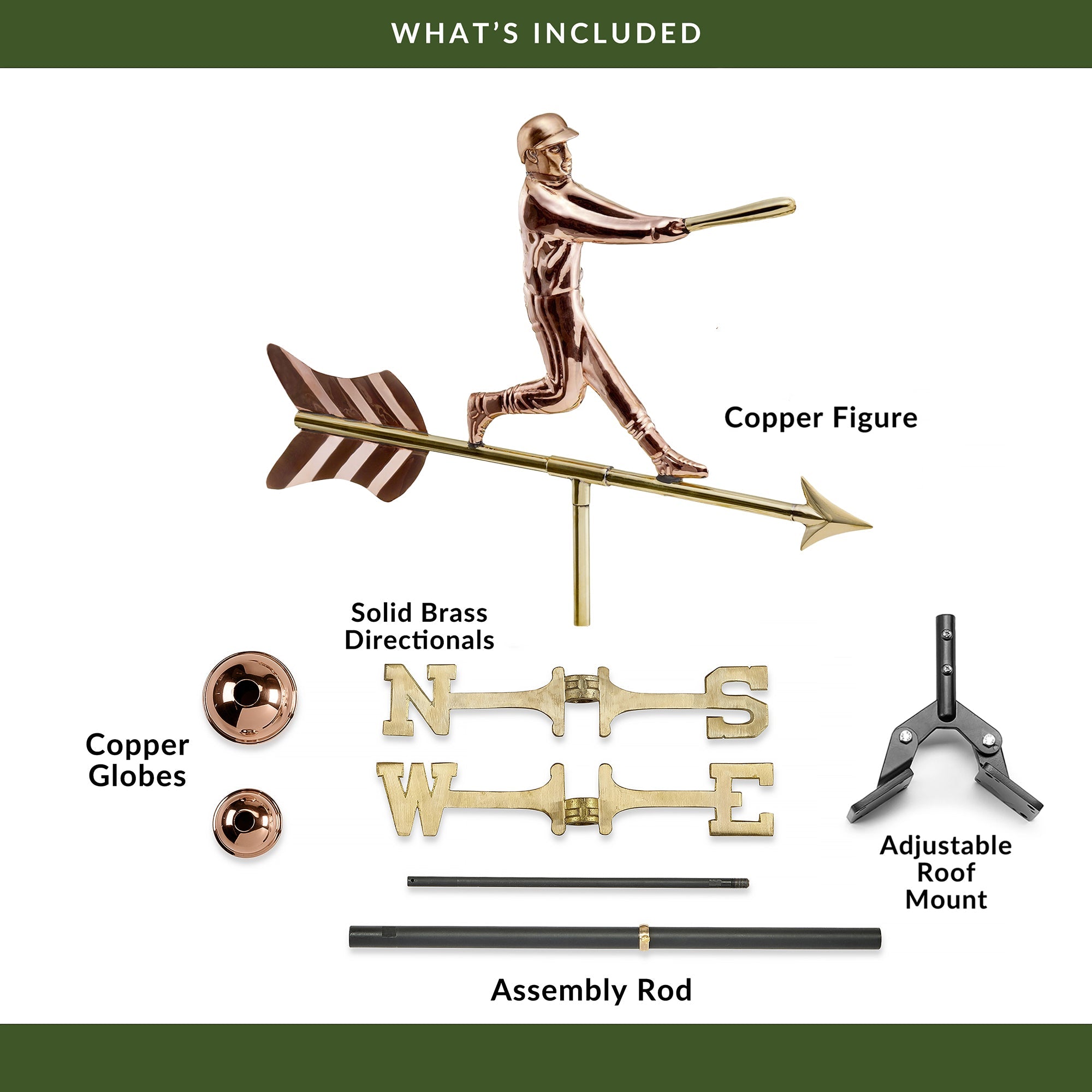 Baseball Player Copper Weathervane - Evira