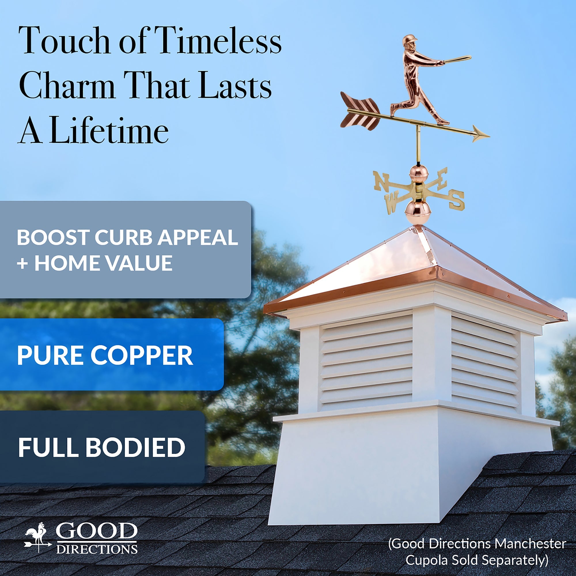 Baseball Player Copper Weathervane - Evira