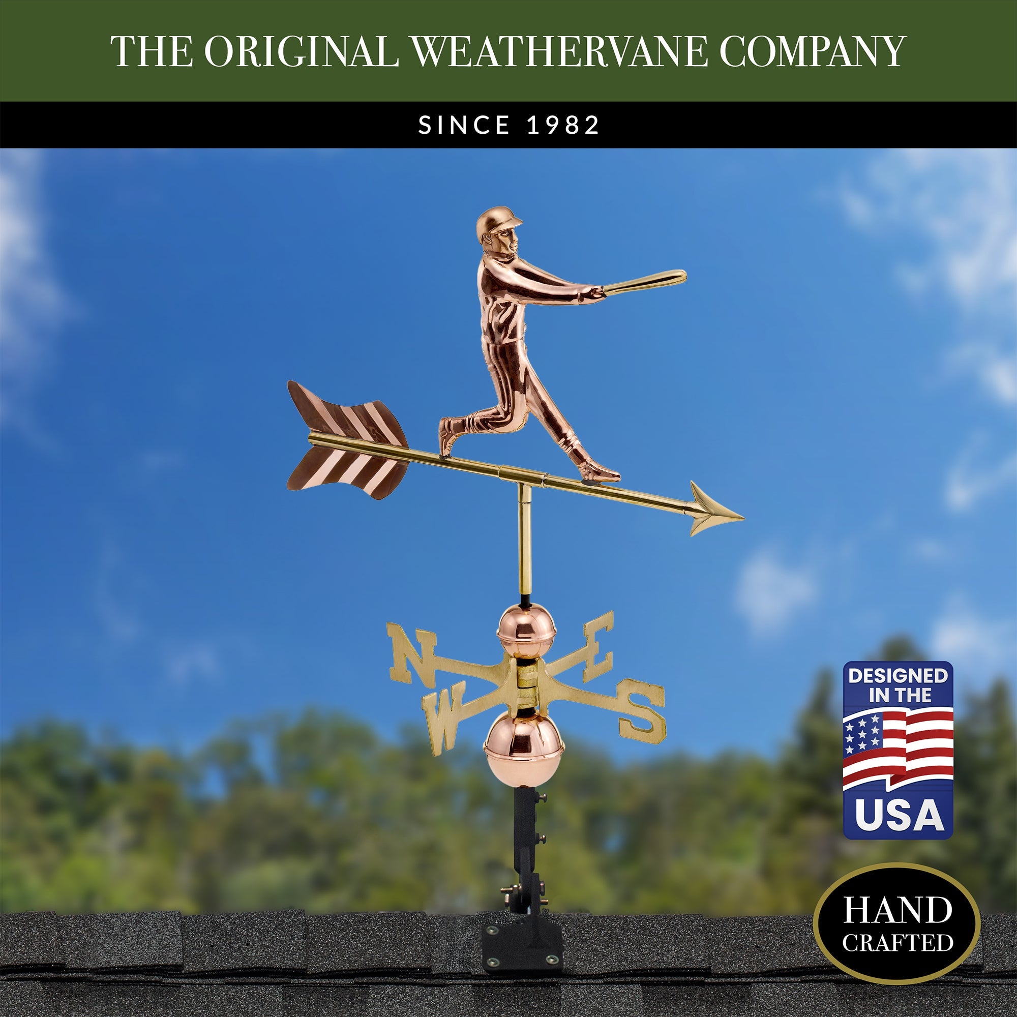 Baseball Player Copper Weathervane - Evira