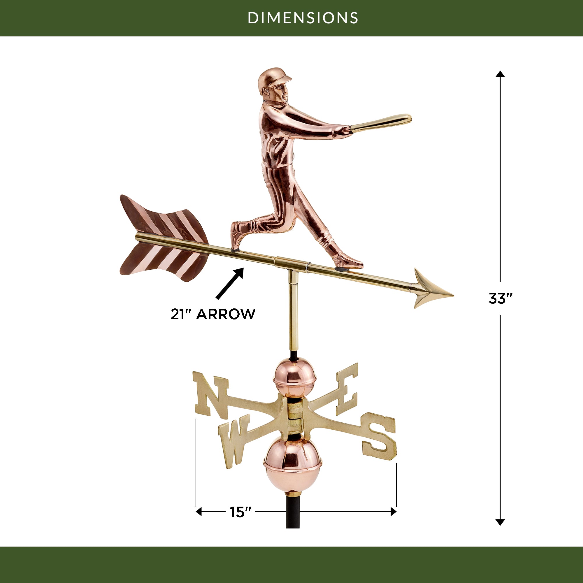 Baseball Player Copper Weathervane - Evira