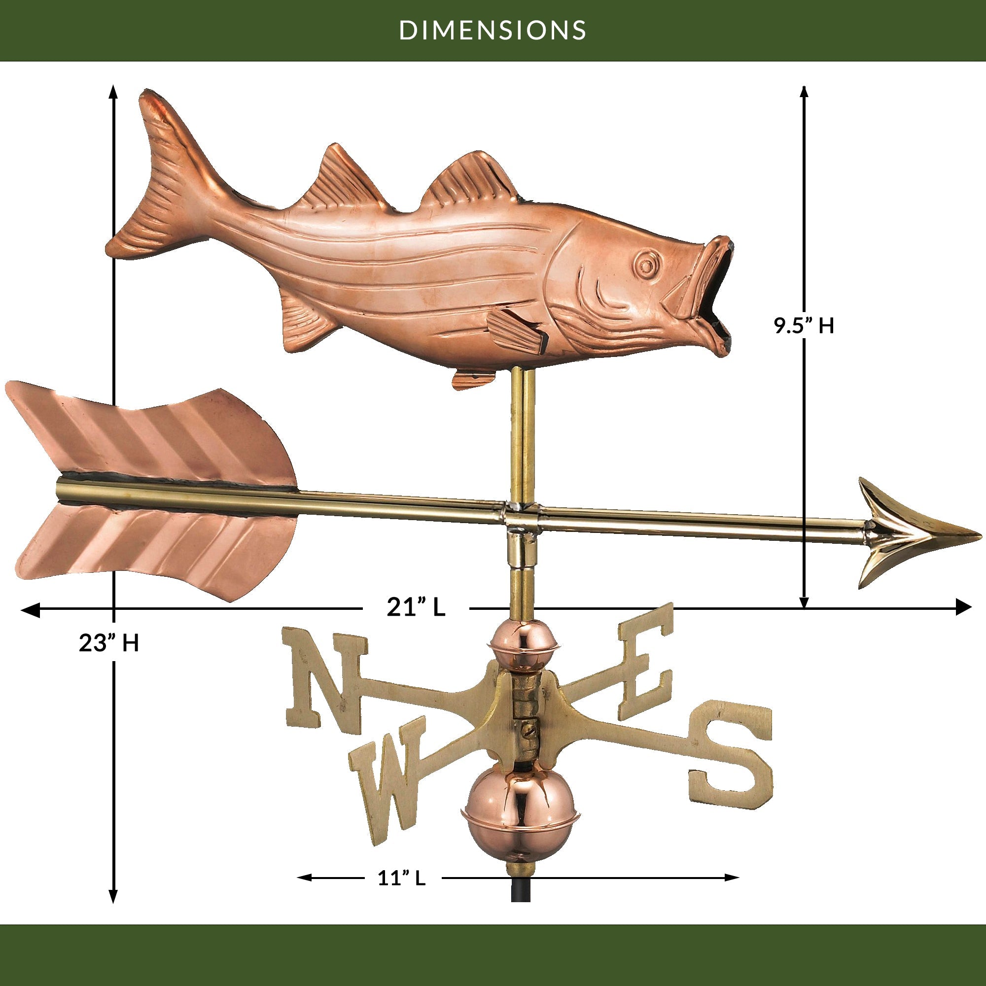 Bass with Arrow Cottage Weathervane - Evira