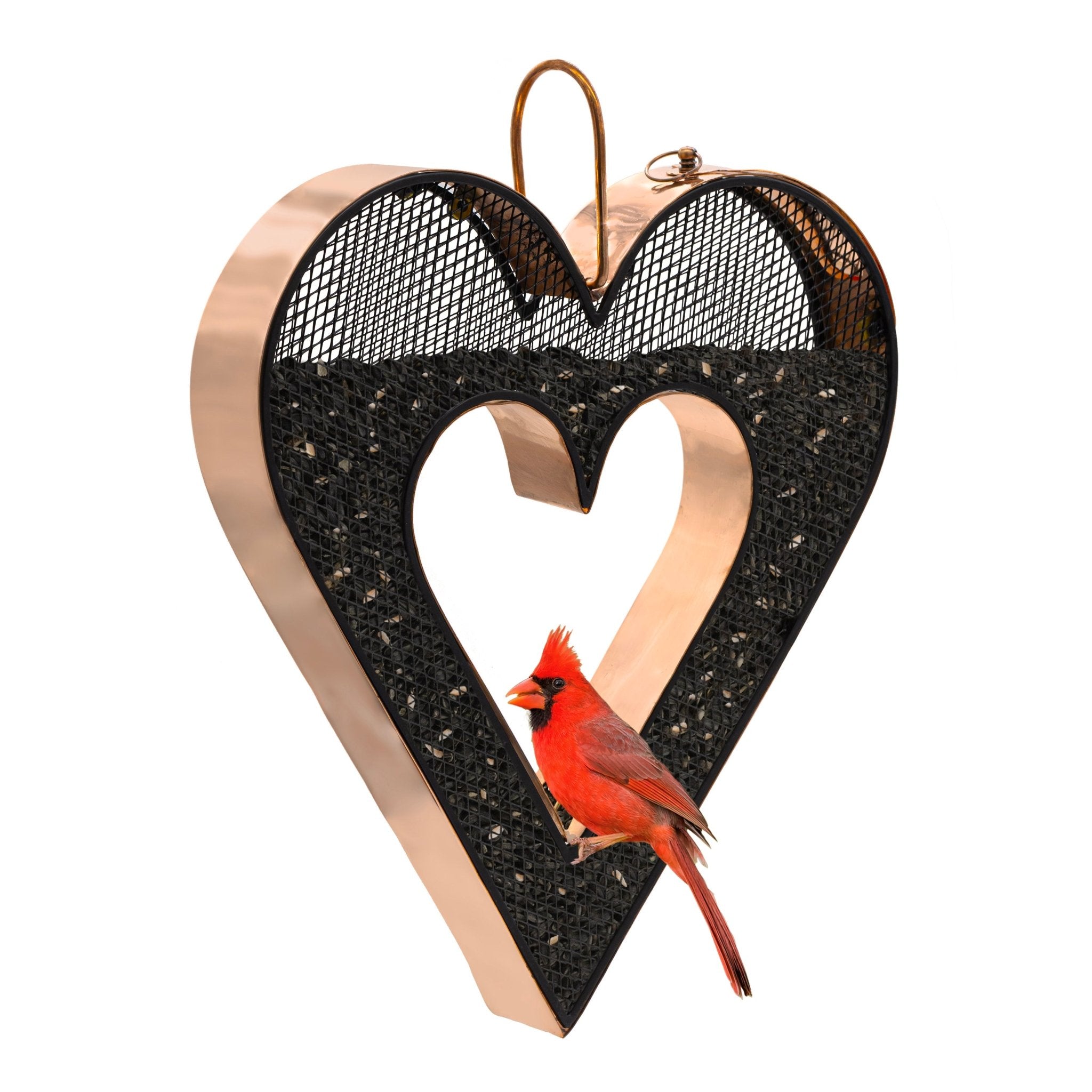 Be Still My Heart Fly Thru™ Heart - Shaped Copper Bird Feeder With Mesh Panels - Evira