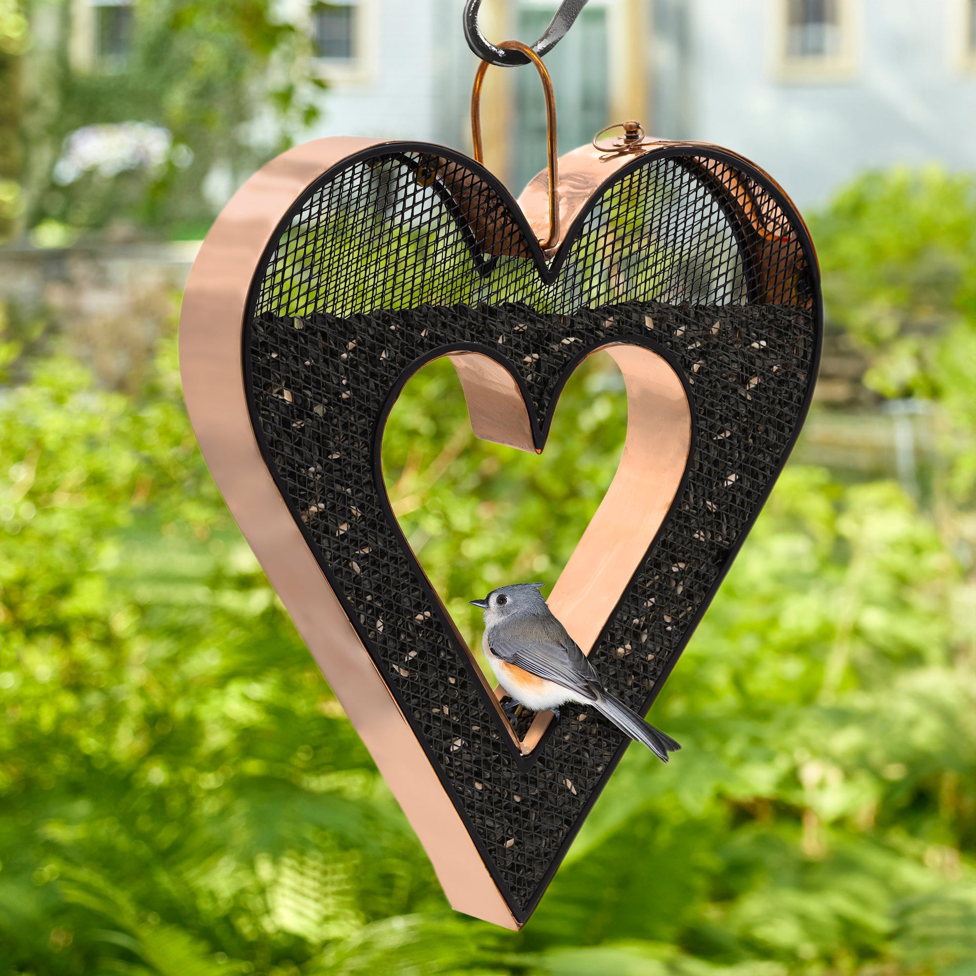 Be Still My Heart Fly Thru™ Heart - Shaped Copper Bird Feeder With Mesh Panels - Evira