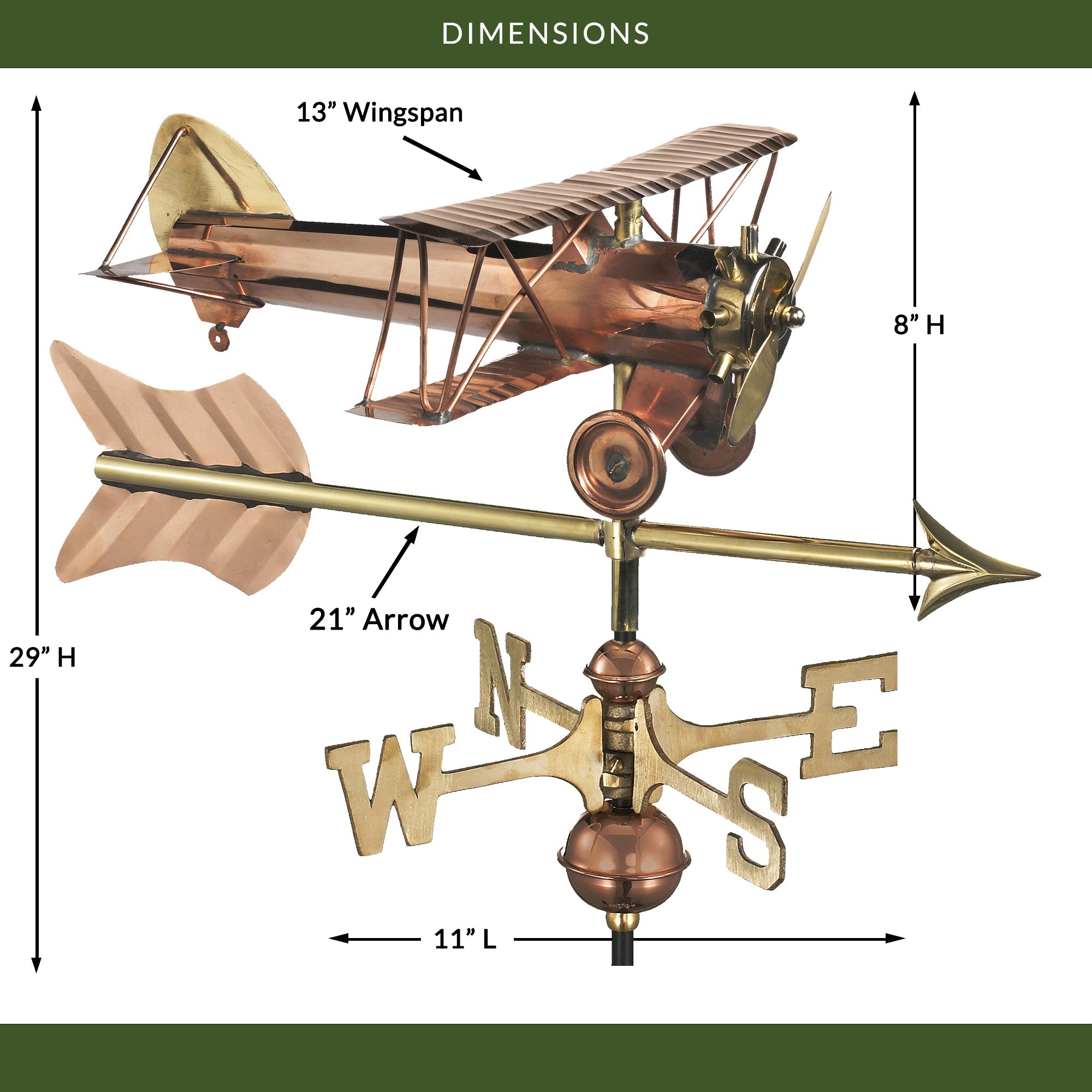 Biplane with Arrow Garden Weathervane - Evira