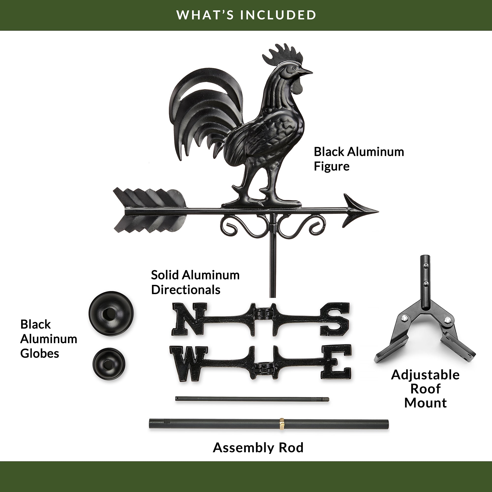 Black Aluminum Bantam Rooster Standard Weathervane - Evira