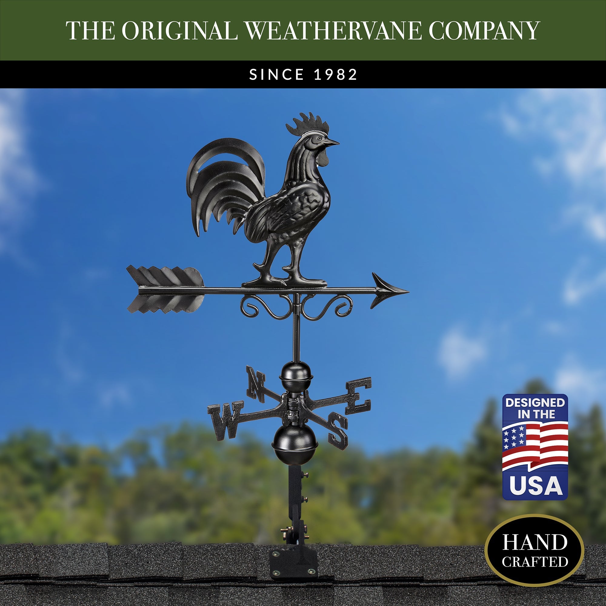 Black Aluminum Bantam Rooster Standard Weathervane - Evira