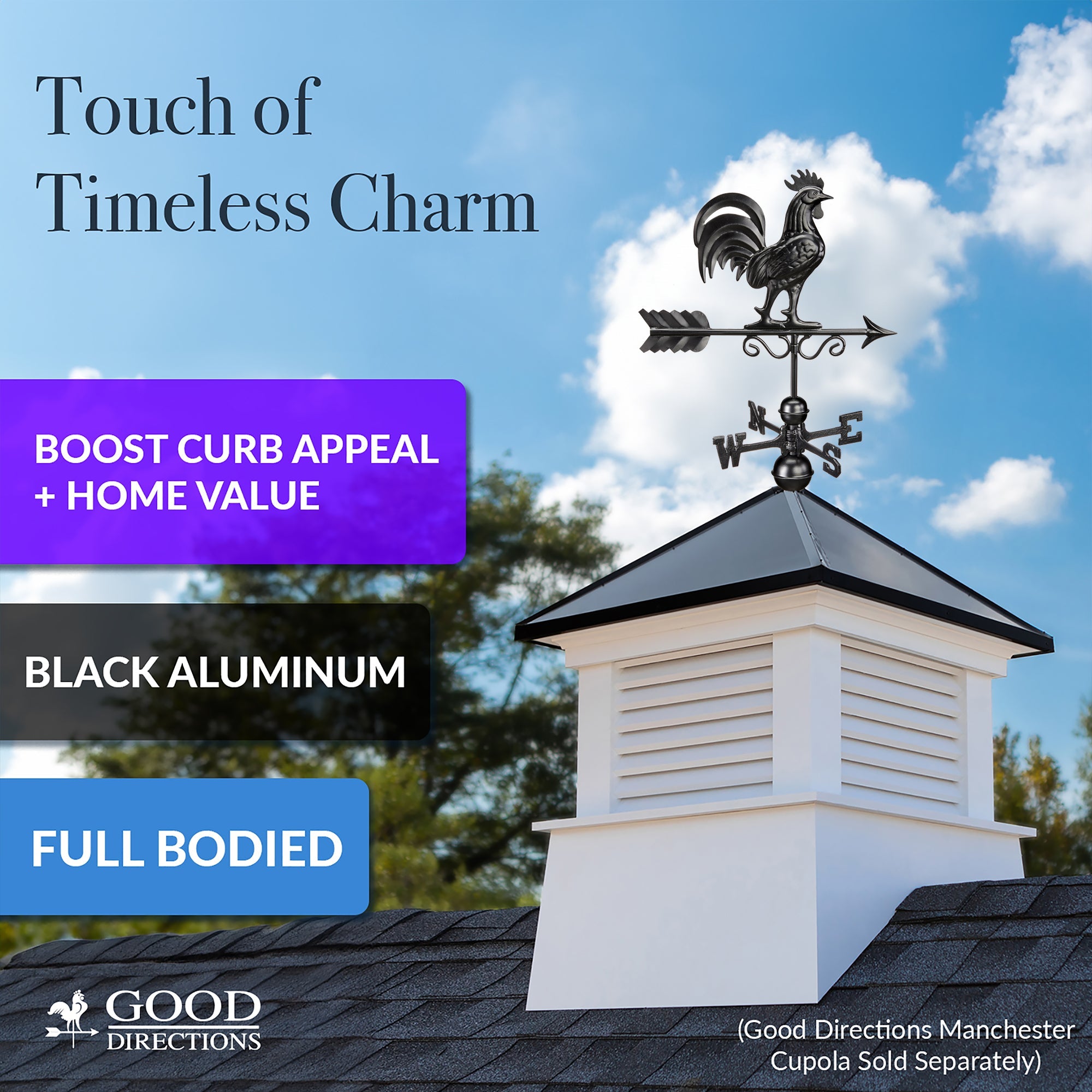 Black Aluminum Bantam Rooster Standard Weathervane - Evira