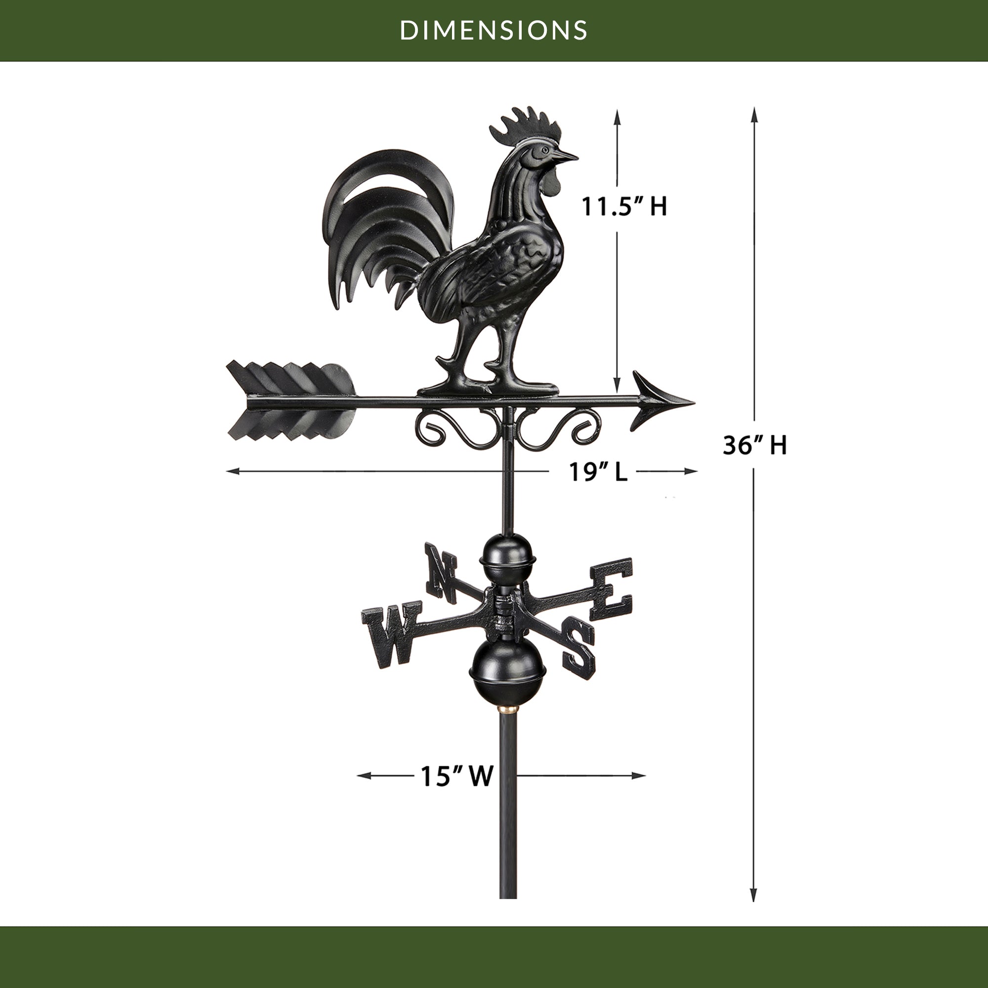Black Aluminum Bantam Rooster Standard Weathervane - Evira