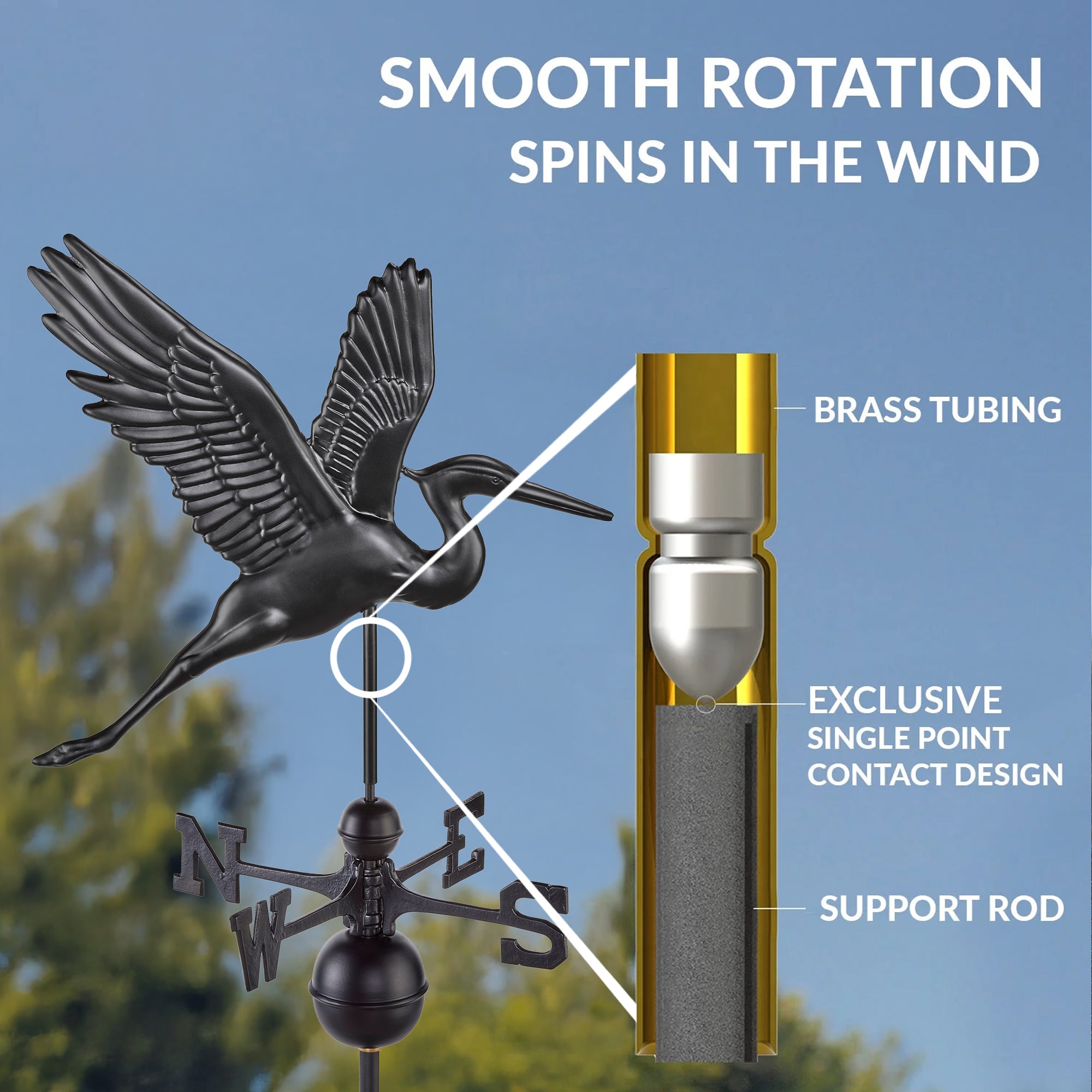 Black Aluminum Graceful Heron Standard Weathervane - Evira