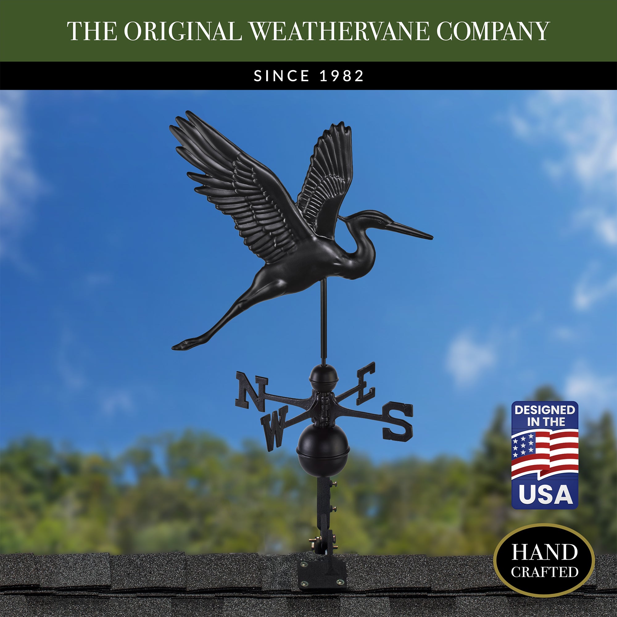 Black Aluminum Graceful Heron Standard Weathervane - Evira
