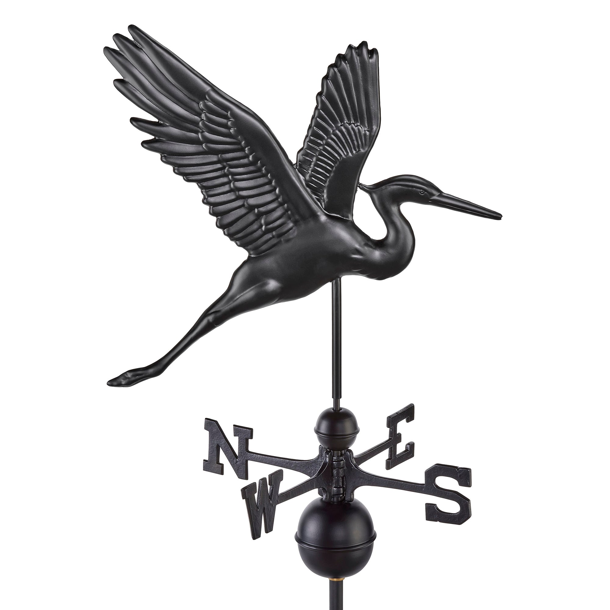 Black Aluminum Graceful Heron Standard Weathervane - Evira