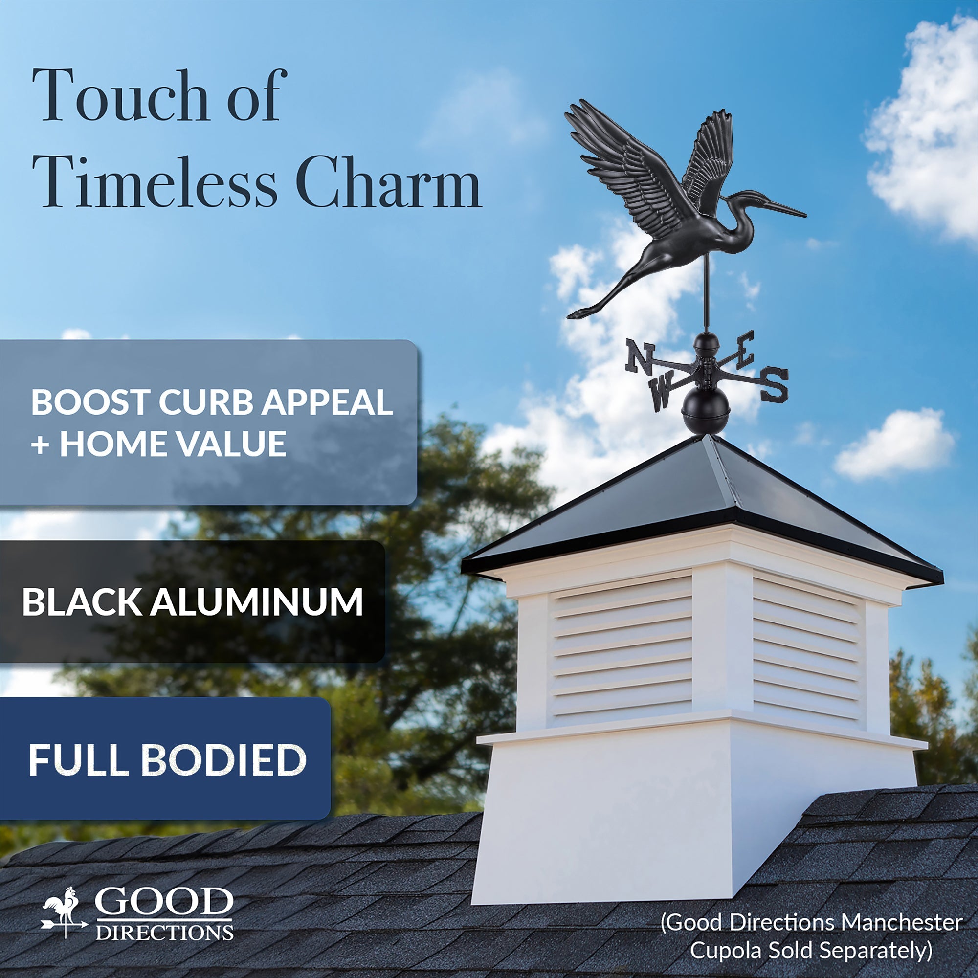 Black Aluminum Graceful Heron Standard Weathervane - Evira