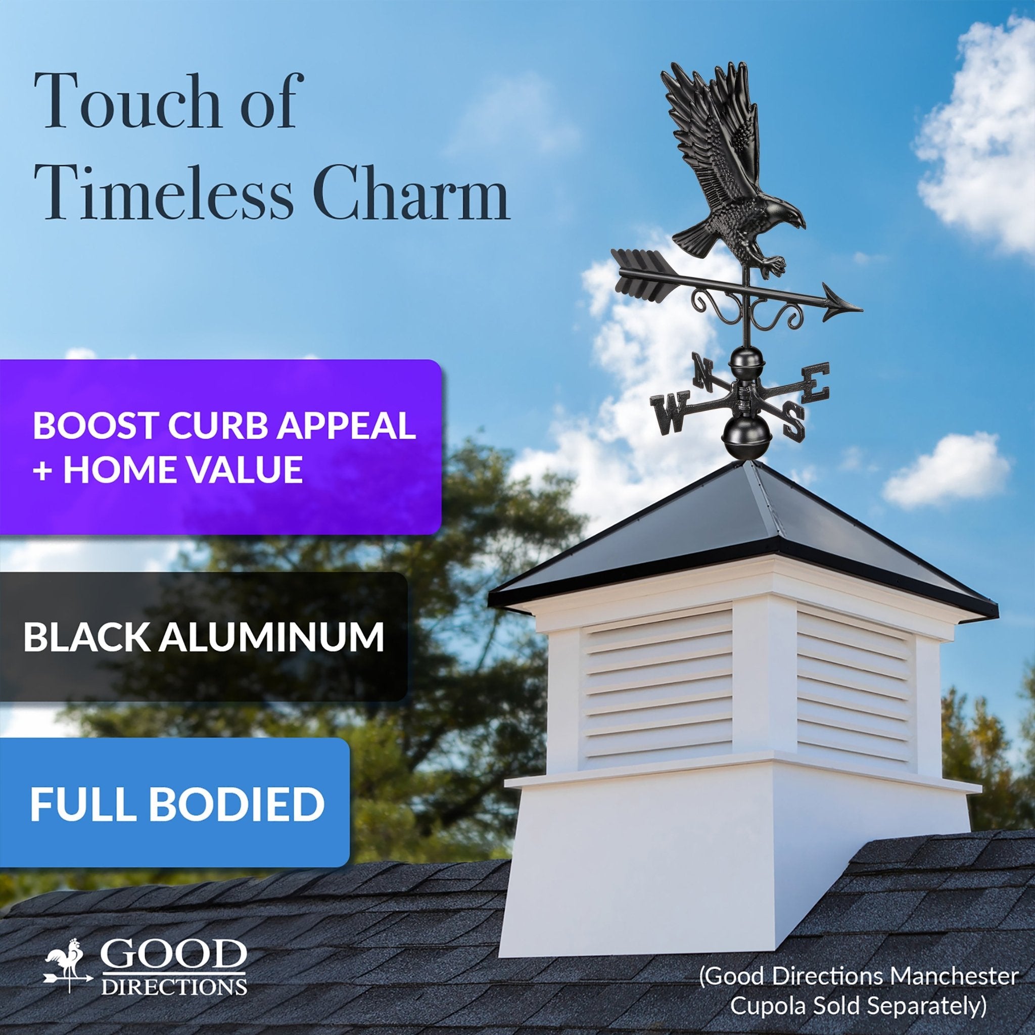 Black Aluminum Majestic Eagle Standard Weathervane - Evira