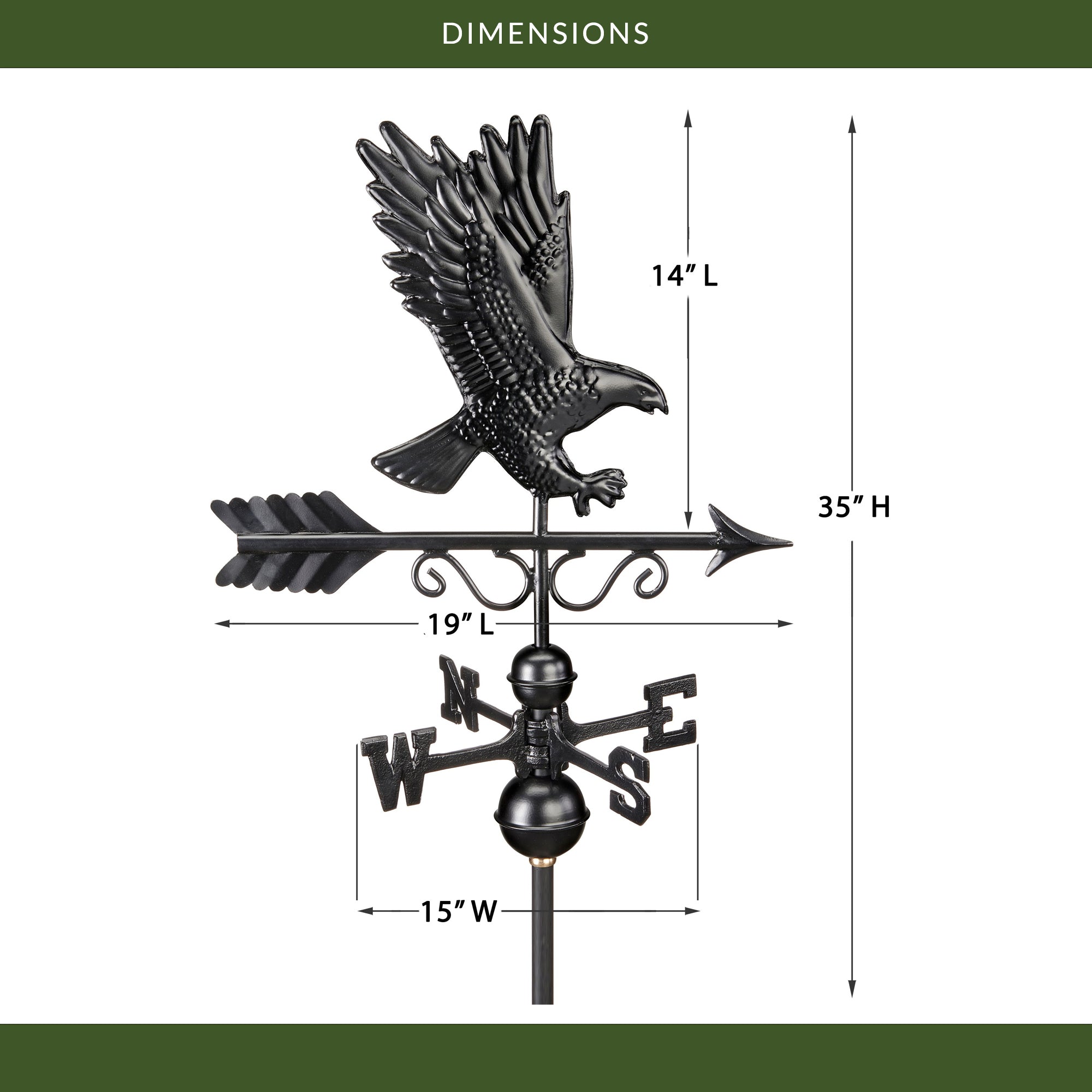 Black Aluminum Majestic Eagle Standard Weathervane - Evira