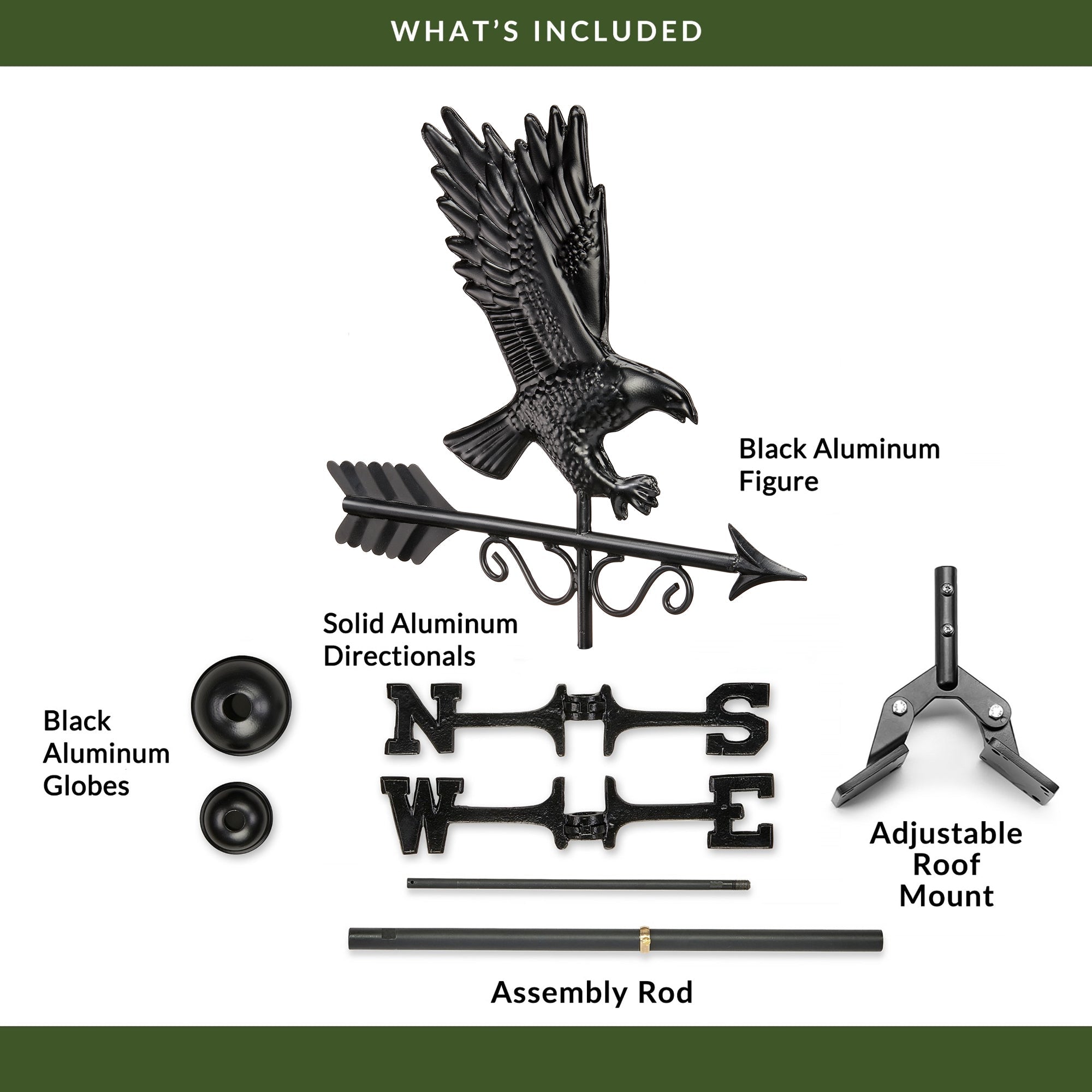 Black Aluminum Majestic Eagle Standard Weathervane - Evira