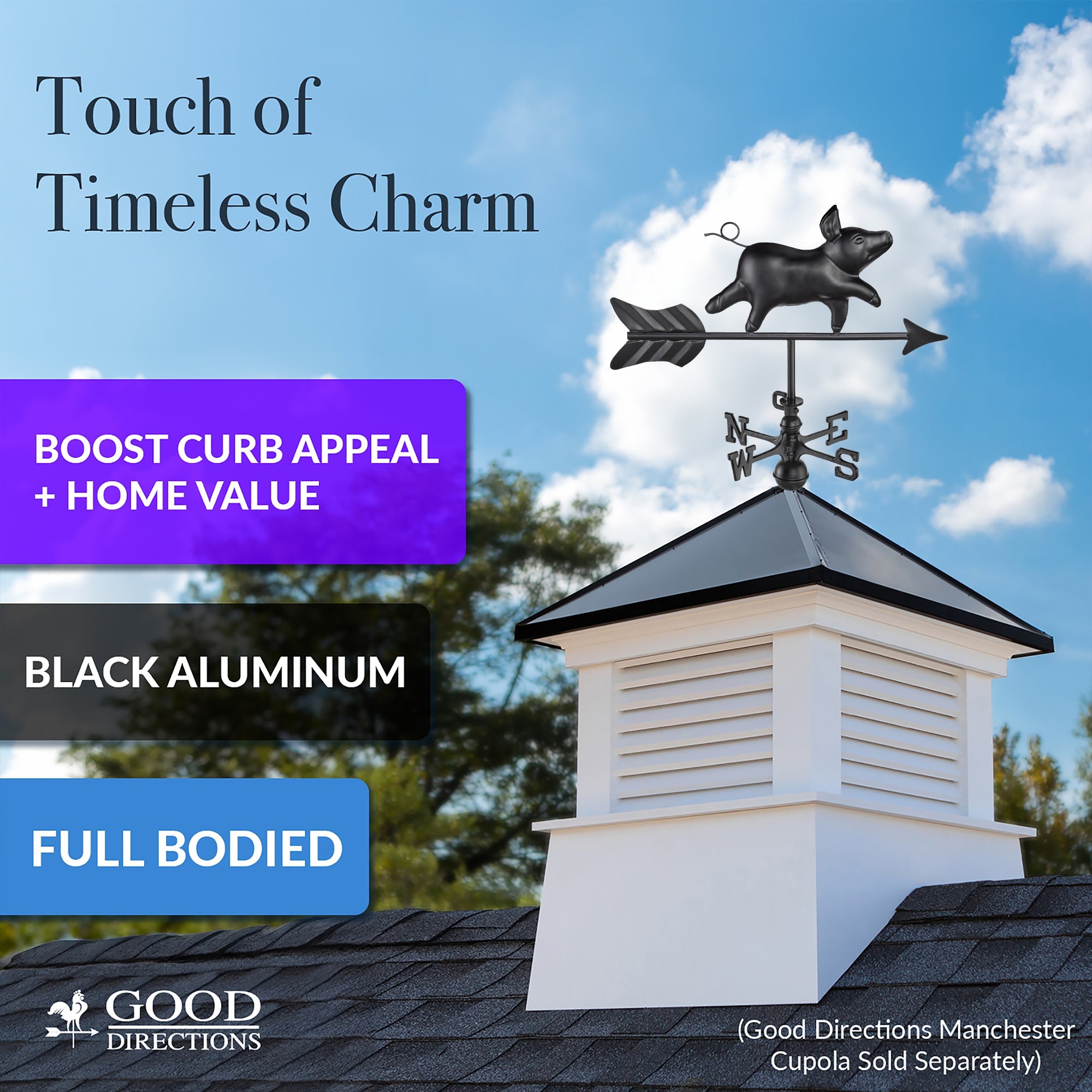 Black Aluminum Pig Cottage Weathervane - Evira