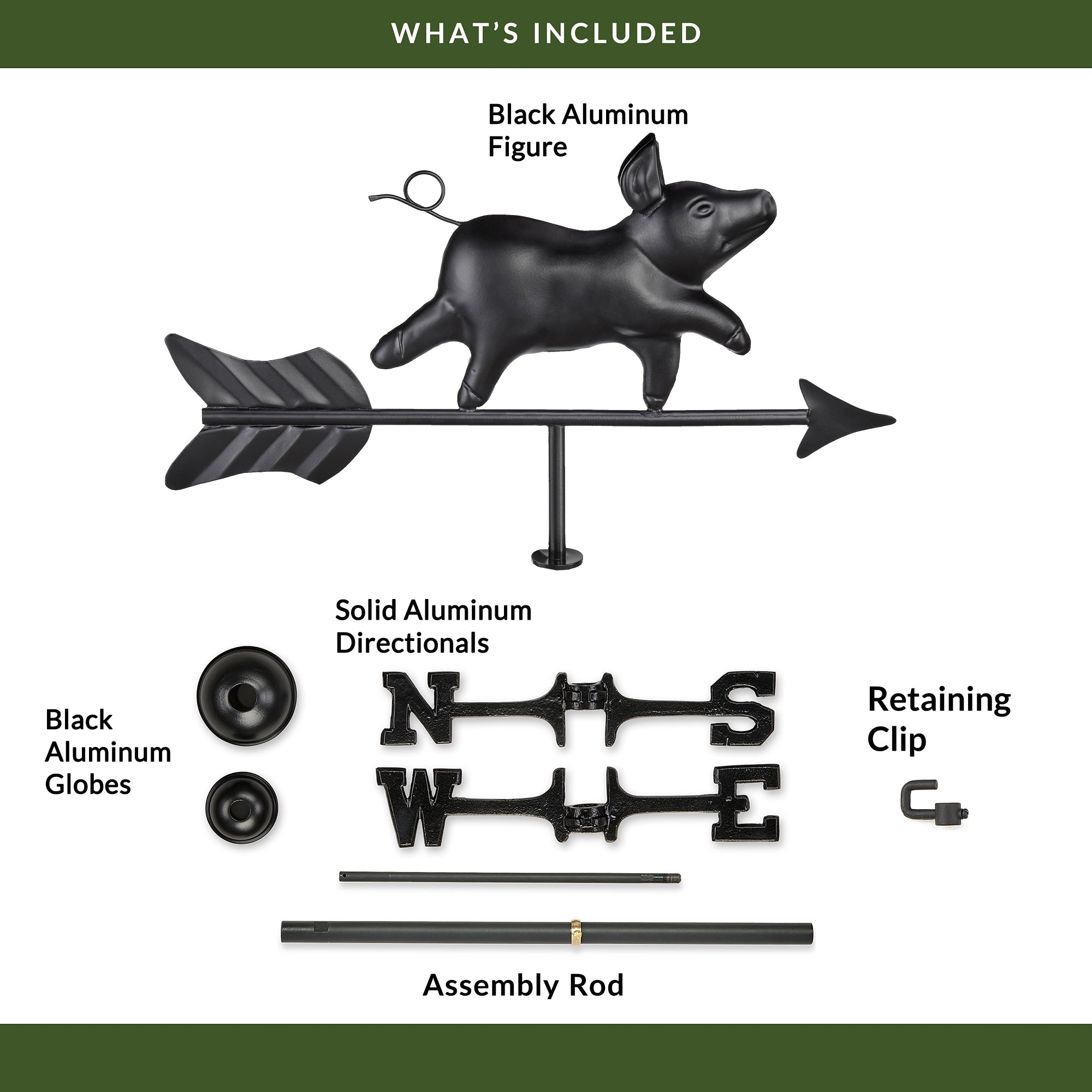 Black Aluminum Pig Cottage Weathervane - Evira