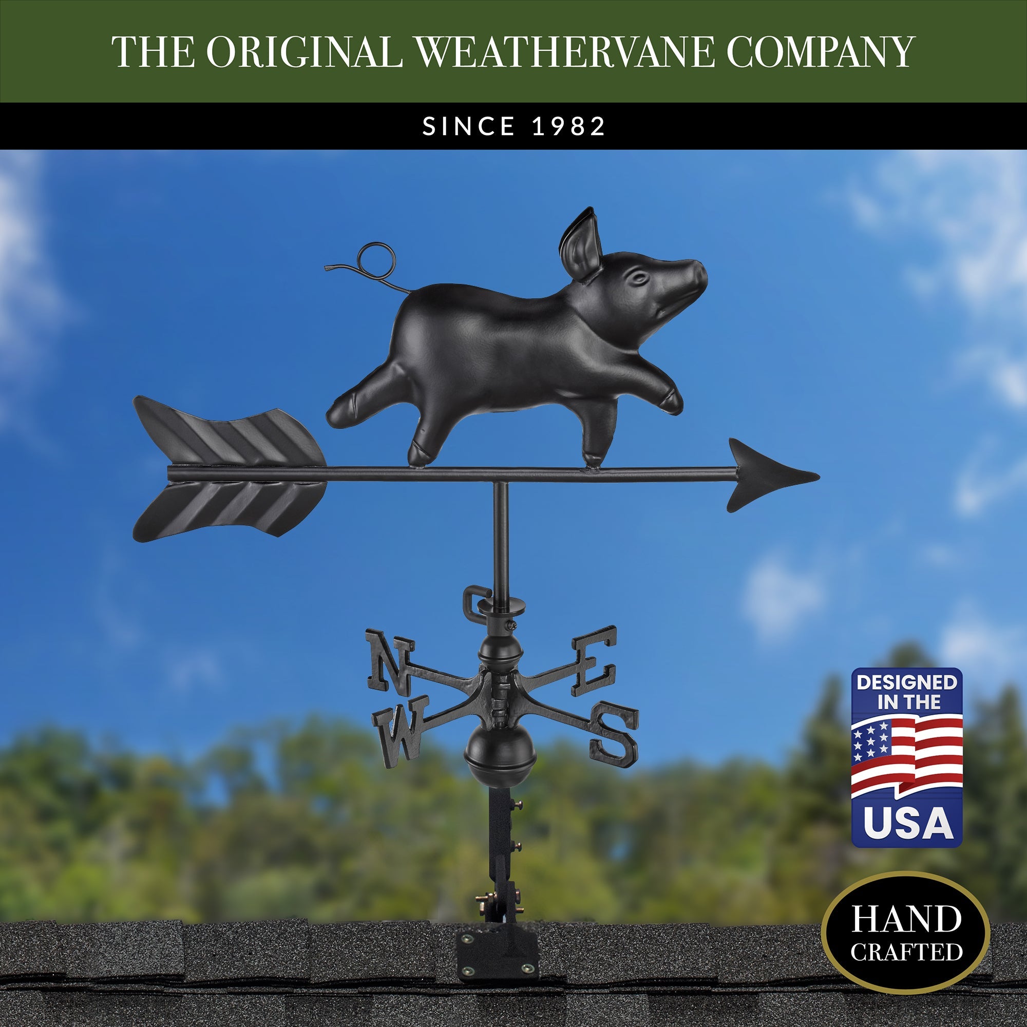 Black Aluminum Pig Cottage Weathervane - Evira