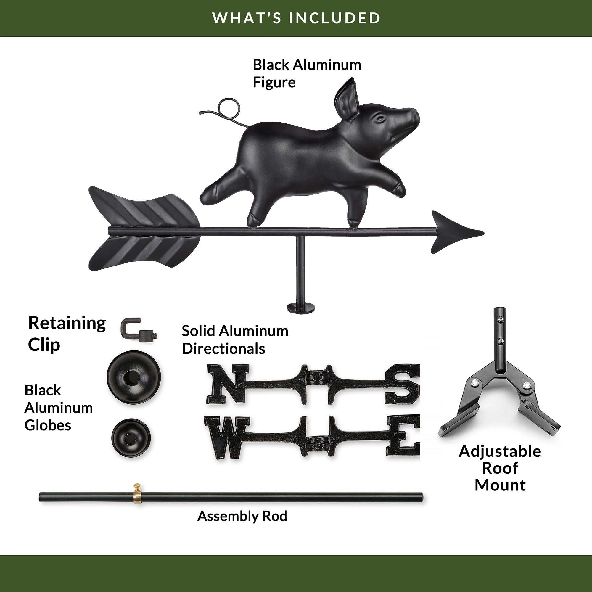 Black Aluminum Pig Cottage Weathervane - Evira